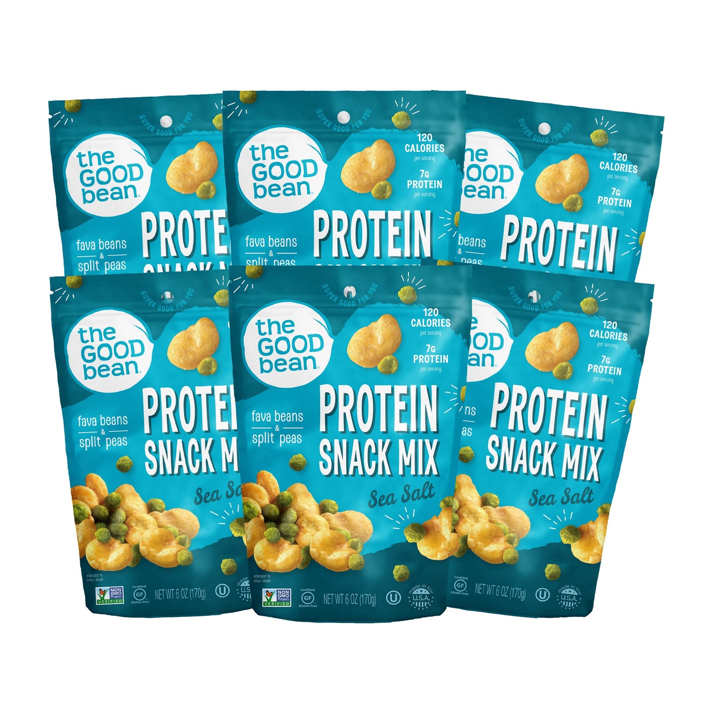 The Good Bean Protein Snack Mix  Sea Salt  6 Pack 6 oz Resealable Bag  Fava Beans and Split Peas  Vegan Snack with Good Source of Plant Protein and Fiber