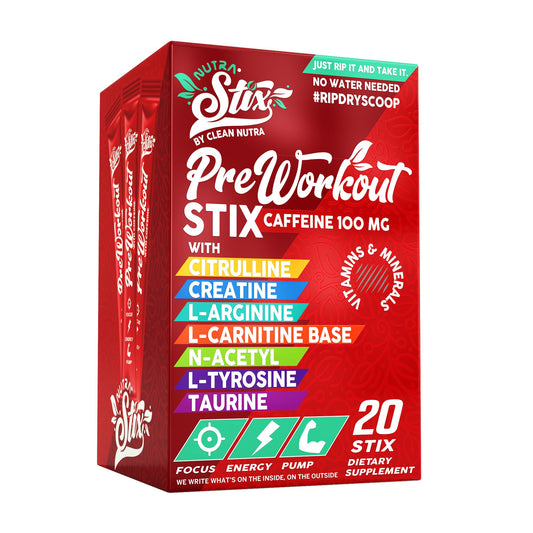 Pre-Workout Stix with 100mg Caffeine, Citrulline, Creatine, L-Arginine, L-Carnitine, N-Acetyl L-Tyrosine, Taurine - 20 Count by Clean Nutra (1)