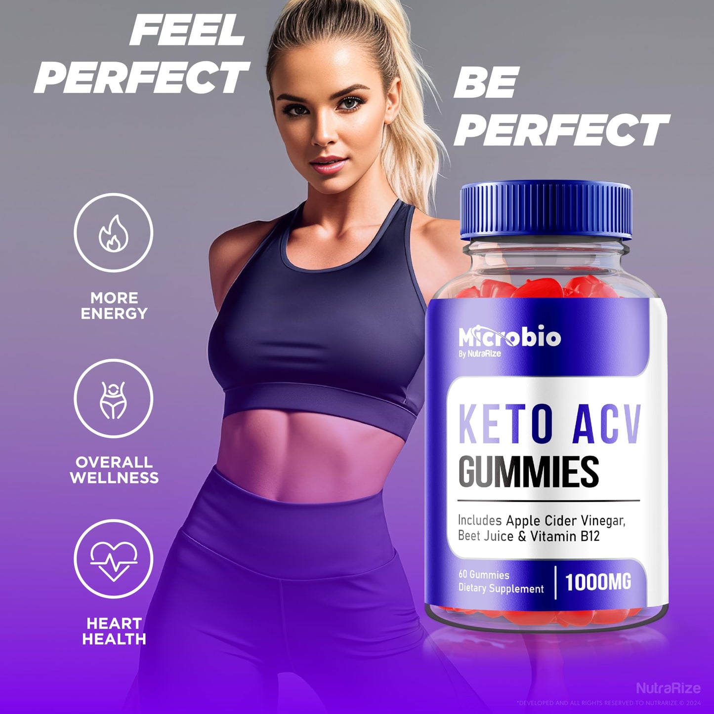 NutraRize (Pack of 3 MicroBio Keto ACV Gummies, Official Keto + ACV Supplement, All Natural Micro Bio, Apple Cider Vinegar Reviews (180 Gummies)