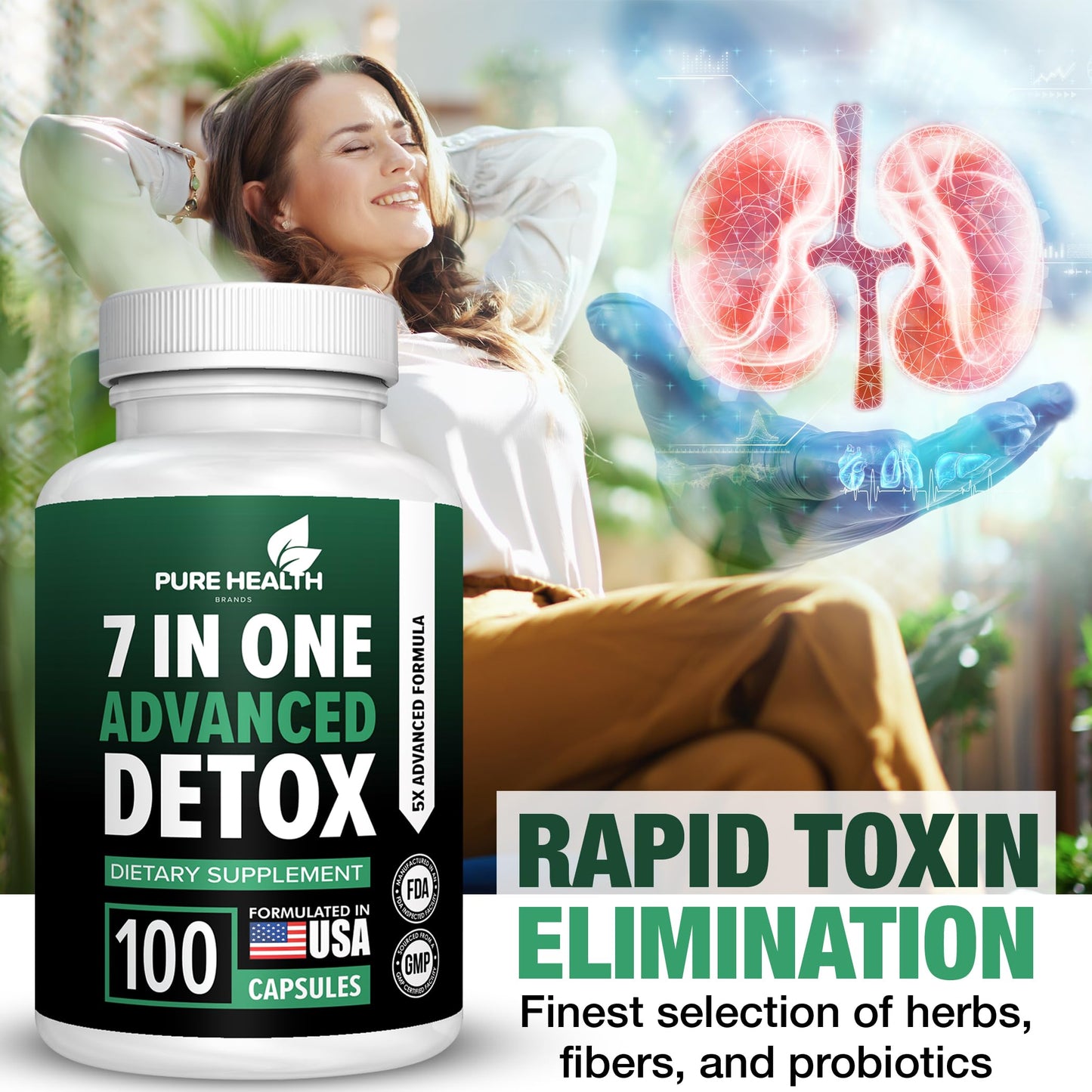 Extra Strength Fast Acting 7-in-ONE Advanced Formula - Full Body Cleanse - Detox & Liver Cleanse - Detox & Liver Repair, All Natural Toxins Remover, Healthy Cleansing Support for Liver (100 Capsule)