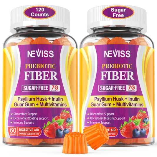 Fiber Gummies with Probiotics for Adults, 7G Soluble Fi ber + Insoluble Fi ber, Sugar Free with Psyllium Husk, Inulin, Fos, Multivitamins for Daily Digestive Health, Regularity Gut Support, Pack of 2