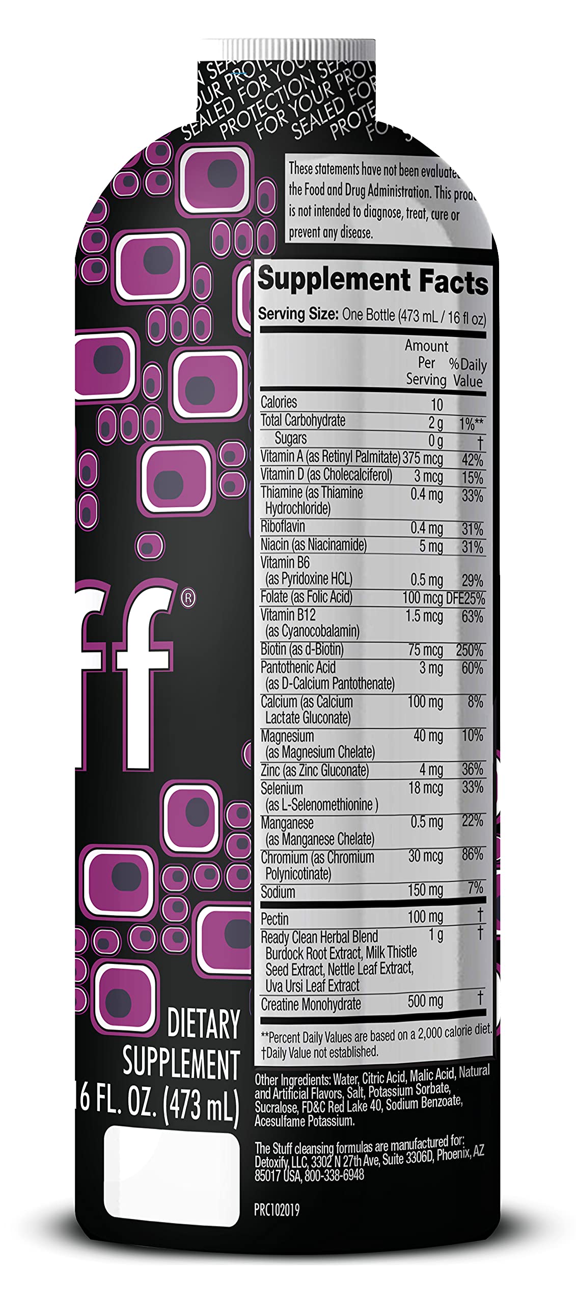 Detoxify - The Stuff Herbal Cleanse Detox Drink - Full Body Cleanse Detox for Women and Men - Same Day Results - Plus Sticker - for Average Toxin Exposure - Grape - 16 oz