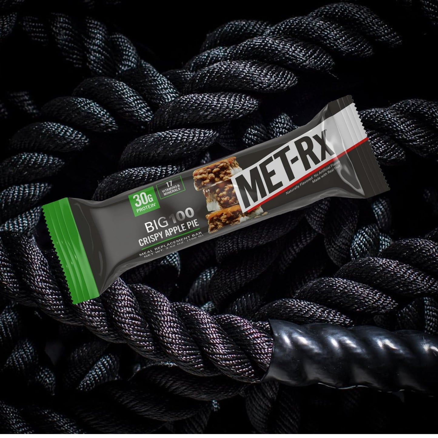 Meal Replacement Bars ~ MET RX ~ Big 100 Colossal Protein Bars ~ Crispy Apple Pie ~ 3.52 oz. ea, (8 bars Total) meal replacement (2 Boxes) Bundled With 2 White Sweat WristBands +GrisaBox (2 Count (Pack of 4), Crispy Apple Pie)