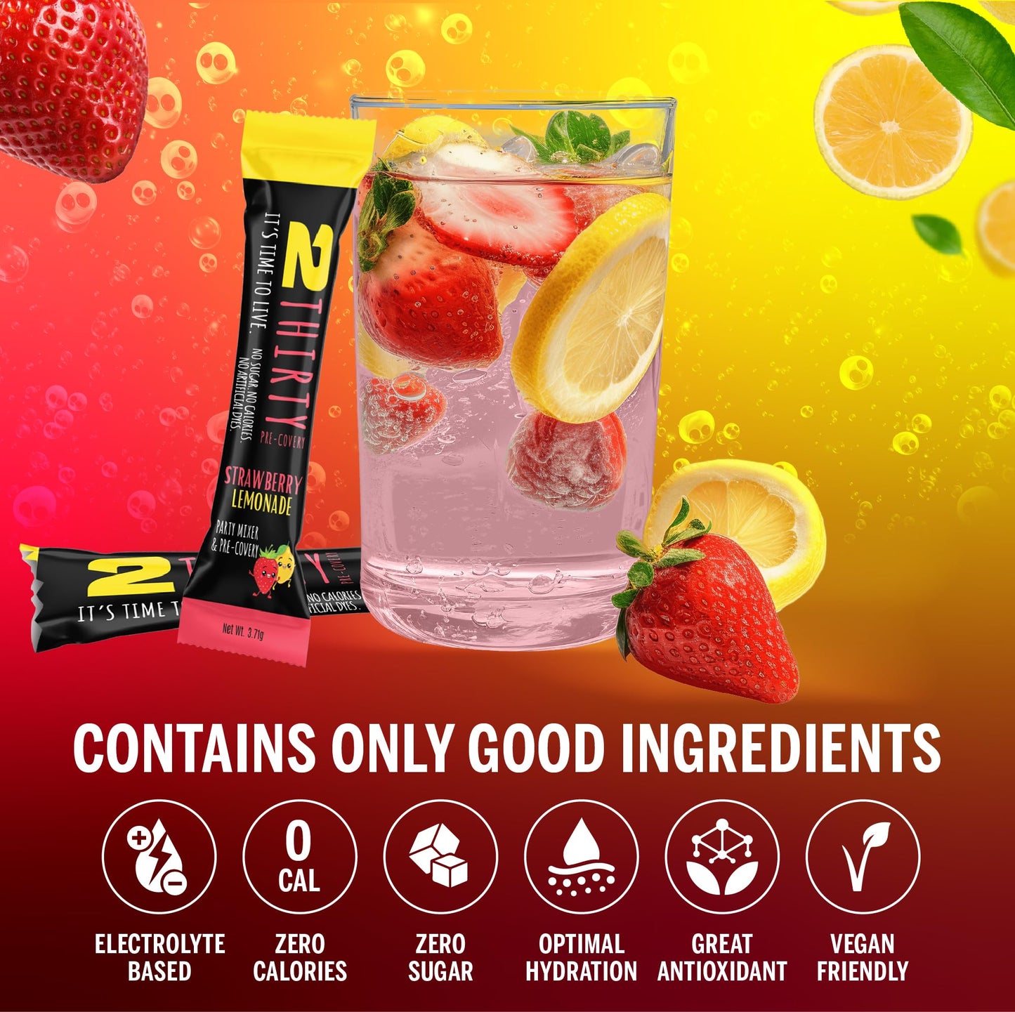 2THIRTY Hydration & Precovery Mixer | No Sugar, Zero Calories | Electrolyte Powder Packets + Vitamin B12, Aminos & Natural Herbs (18 Pack, Strawberry Lemonade)