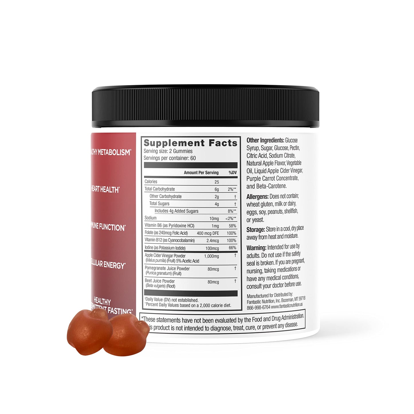 Fantastic Nutrition Apple Cider Vinegar Gummies - Immune Support Supplements - Immunity Vitamins - Apple Cider Gummies with The Mother - B Vitamins - Antioxidants Gluten Free - Vegan