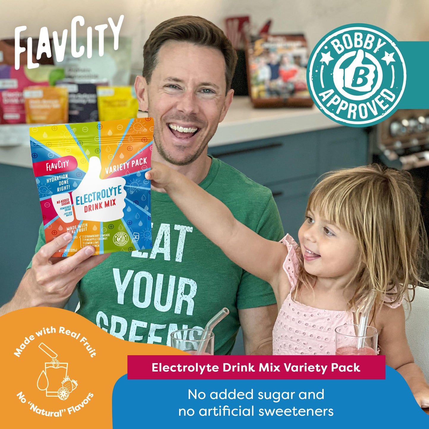 FlavCity Electrolyte Drink Mix, Variety Pack, 28 On-The-Go Stick Packs - Healthy Electrolytes Powder Packets Made with Real Fruit - Keto Powdered Drink with No Added Sugar, Gluten-Free