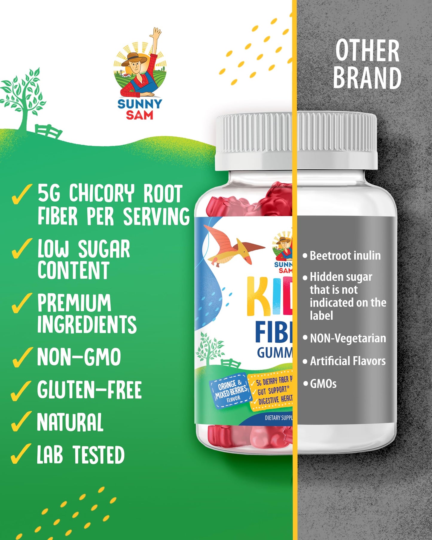 SUNNY SAM Fiber Gummies for Kids & Adults - Fiber Chewable Immunity Gummy