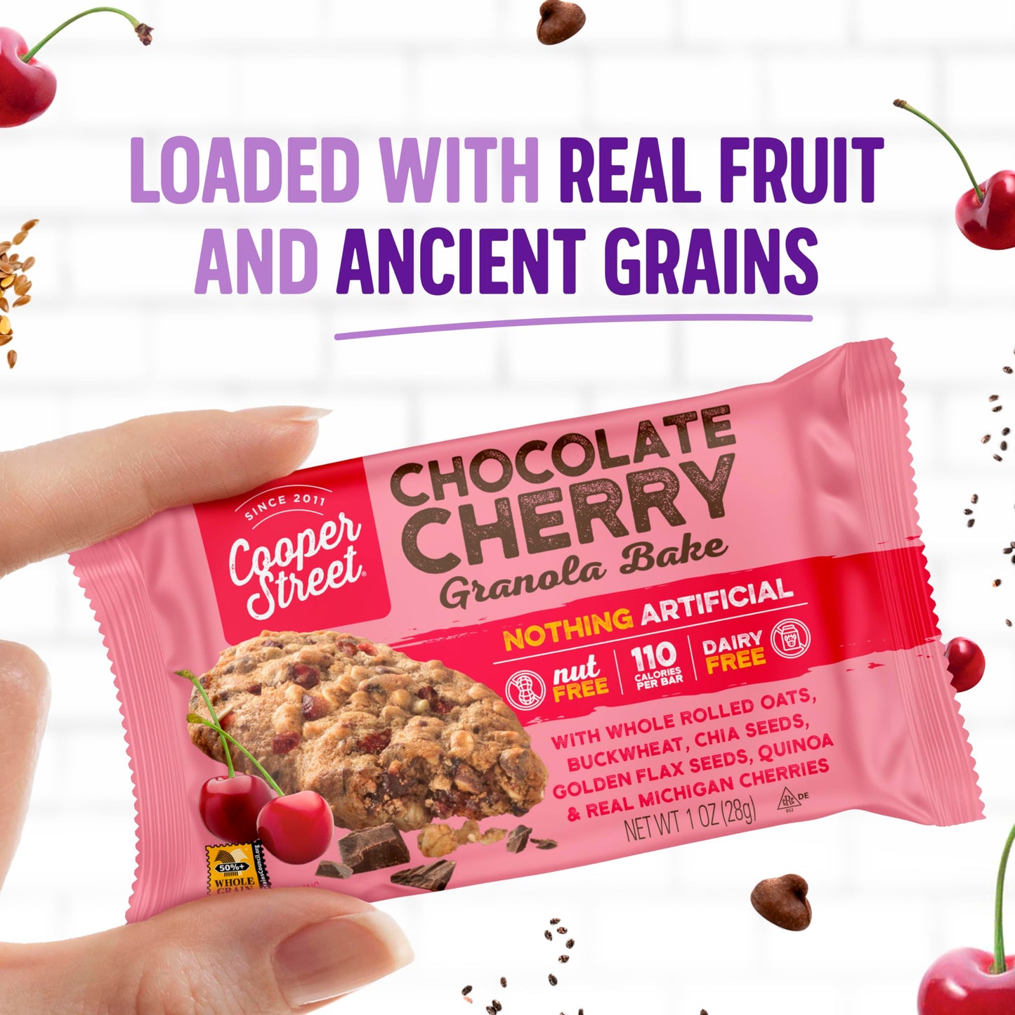 Cooper Street Granola Bakes  Health Chewy Breakfast Granola Bars with Chia Flax Buckwheat and Oats in Delicious Chocolate Cherry Flavor  Individually Wrapped Healthy Breakfast Bars  12 oz  1 Pack