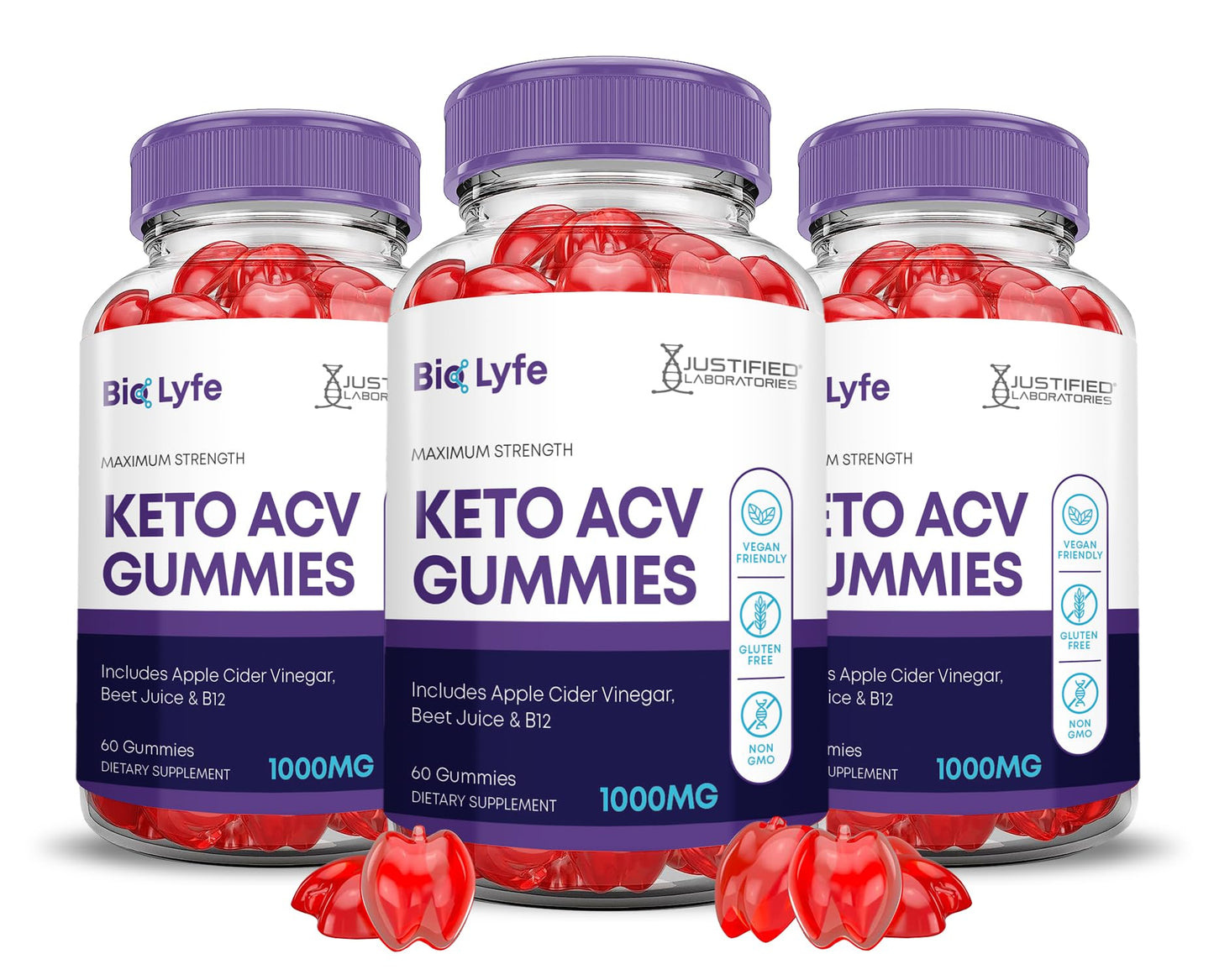 (3 Pack) Bio Lyfe Keto ACV Gummies Advanced Formula 1000MG Biolyfe Keto Gummies Apple Cider Vinegar Formulated with Pomegranate Beet Juice Powder B12 Vegan Non GMO 180 Gummys