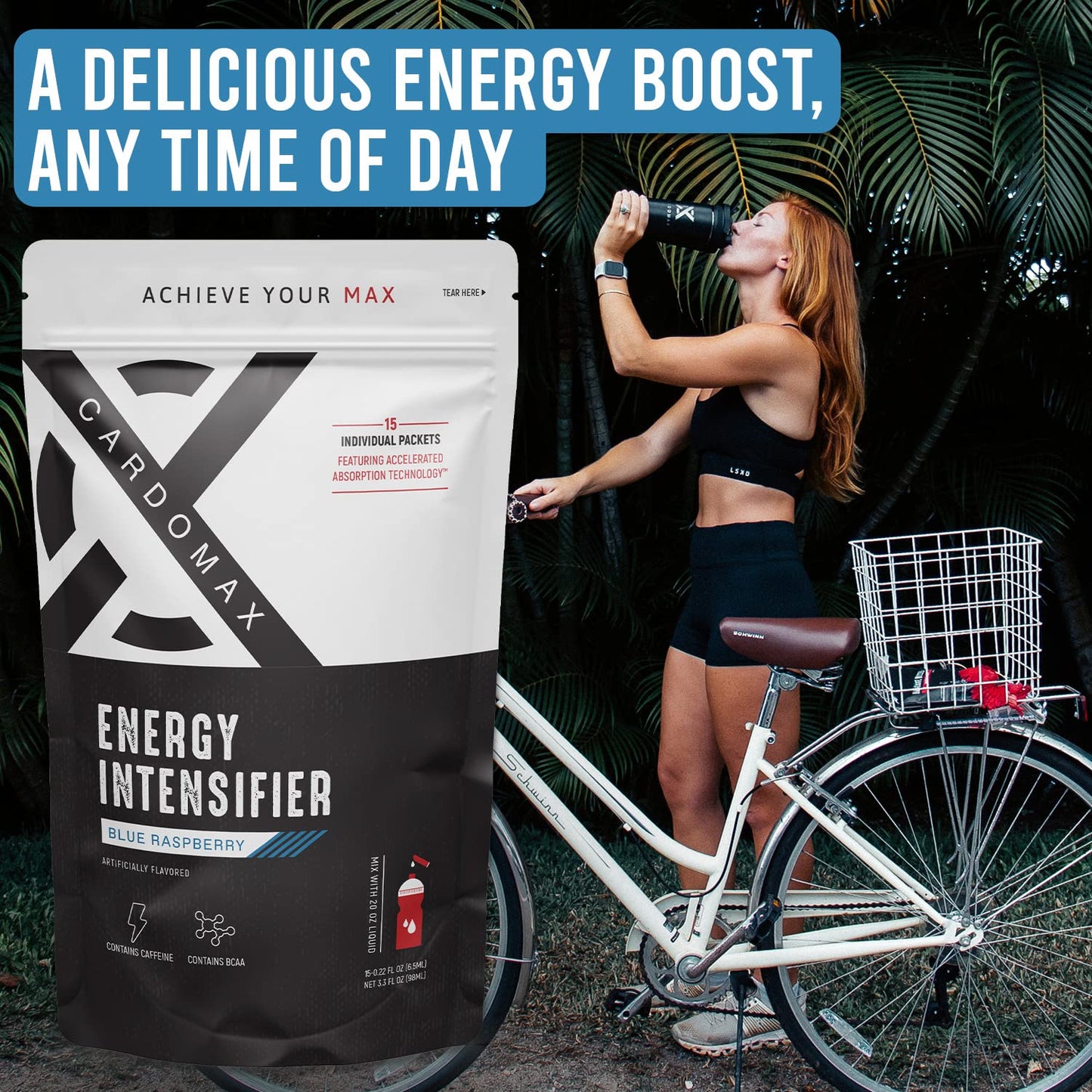 CardoMax Energy Intensifier - Liquid Energy Boosting Water Flavoring with 200mg Caffeine, BCAA, Vitamin B12, B6, B3, Keto-Friendly, Vegan, Sugar-Free, No Calories (Blue Raspberry Flavor)