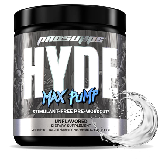 PROSUPPS Hyde Max Pump Pre Workout for Men and Women - Nitric Oxide Supplement for Pump and Endurance - Stimulant Free Pre Workout to Promote Blood Flow and Muscle Strength (Unflavored, 20 Servings)