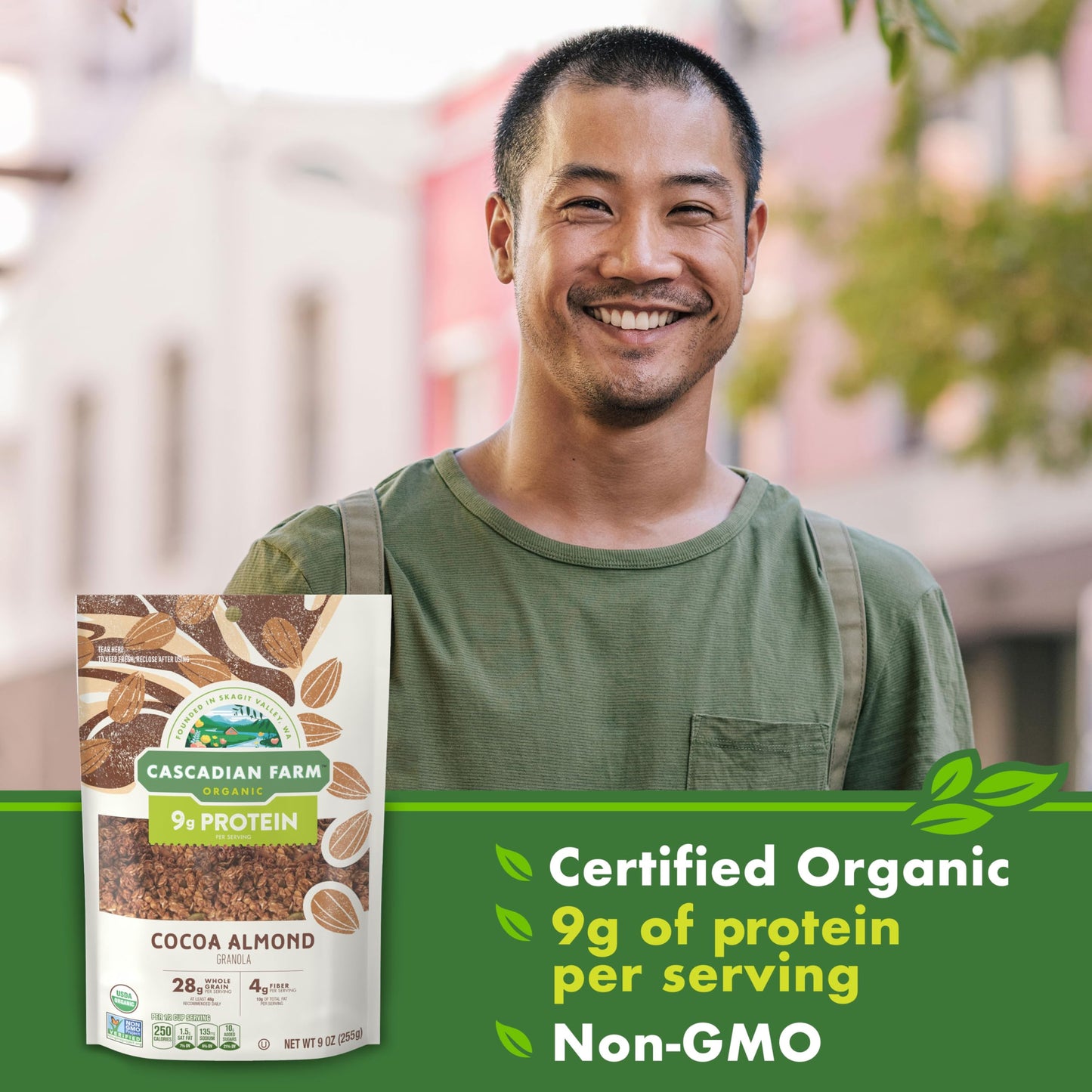 Cascadian Farm Organic Granola Cocoa Almond Protein Granola NonGMO 9 oz Resealable Pouch