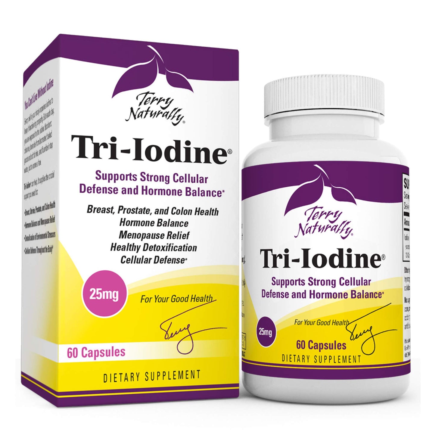 Terry Naturally Tri-Iodine - Dietary Supplement for Breast & Prostate Health Support - Healthy Thyroid Function Supplement Aid - 25 mg, 60 Capsules