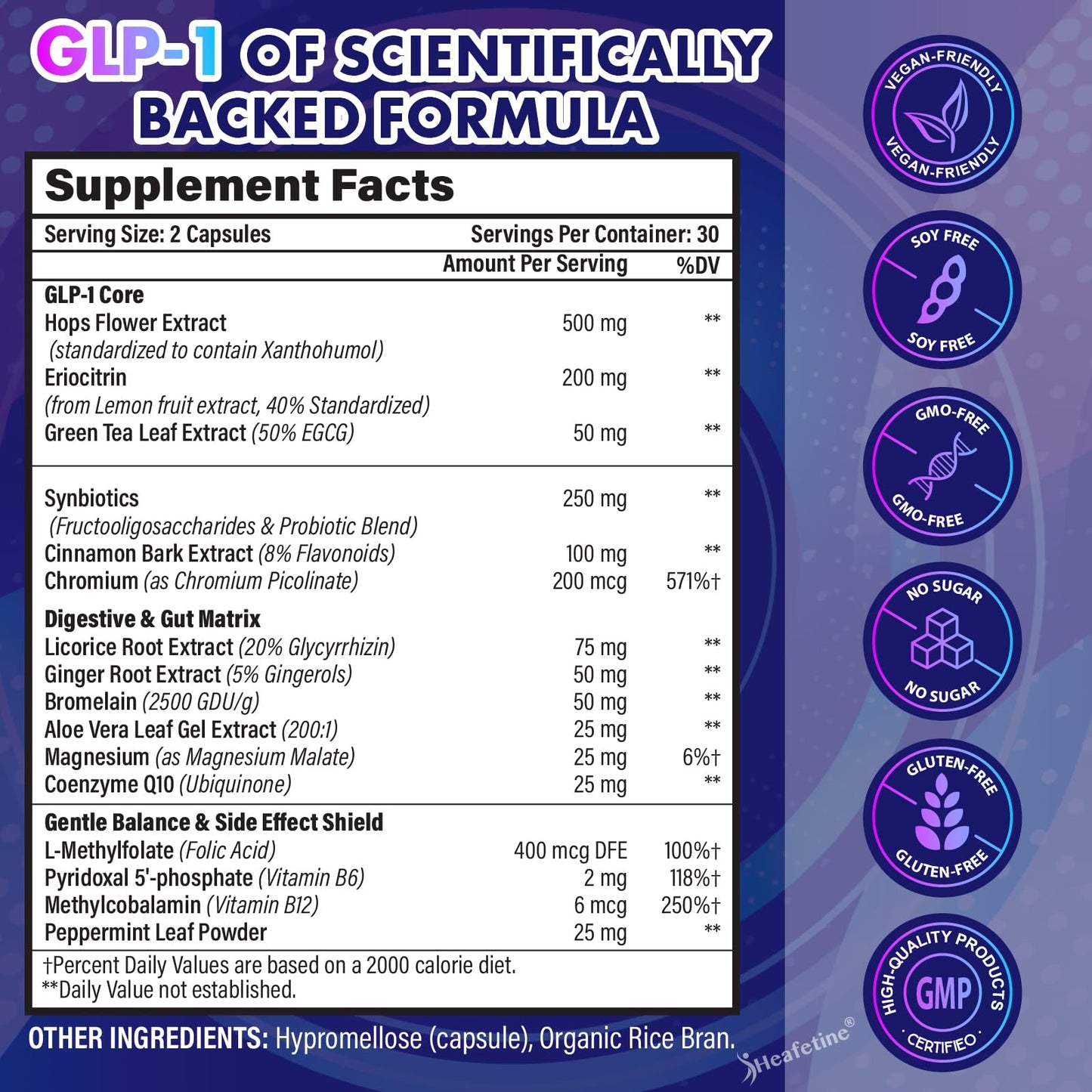GLP-1 Supplement Support, with Naturally GLP1 Supplement Probiotic for Women & Men, Hops & Green Tea Extract, GLP 1 Supplements for Gut, Energy, GLP-1 Levels & Overall Health - 60 Capsules