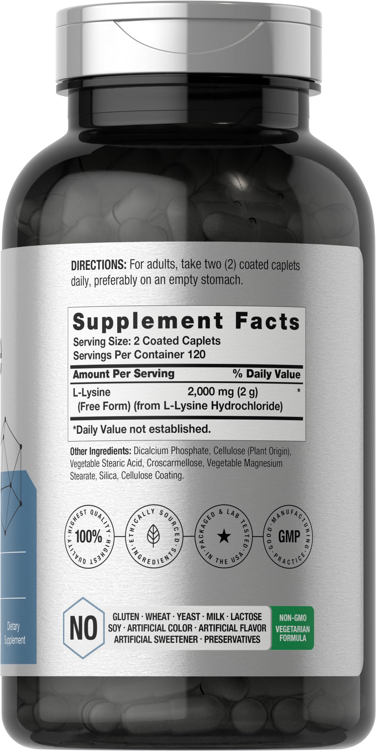 Horbäach L-Lysine | 2000mg | 240 Caplets | Vegetarian, Non-GMO, and Gluten Free Supplement