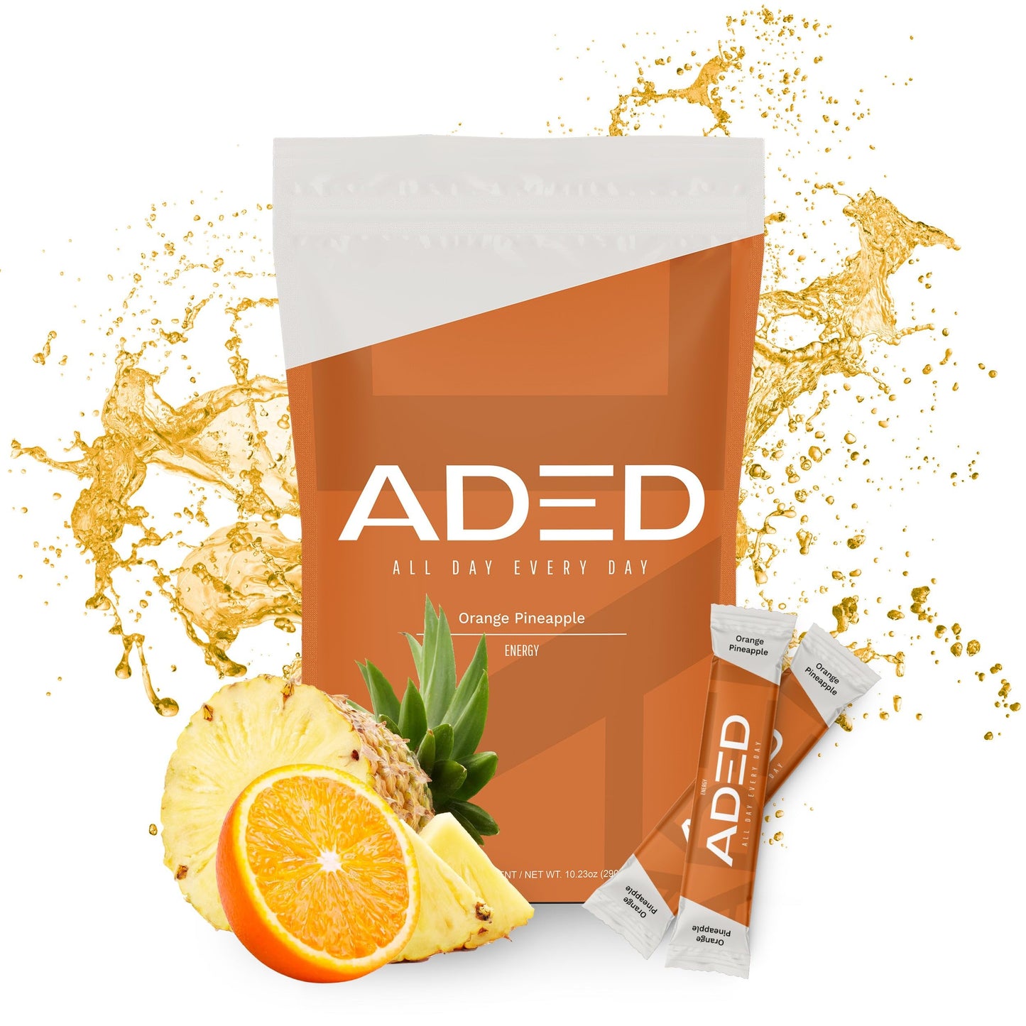 ADED Energy + Instant Hydration Electrolytes Powder Drink Mix, Orange Pineapple, 20 Packets - Sugar Free, Vitamins, Minerals, Nootropics, Natural Caffeine - Hangover Relief Electrolyte Packets