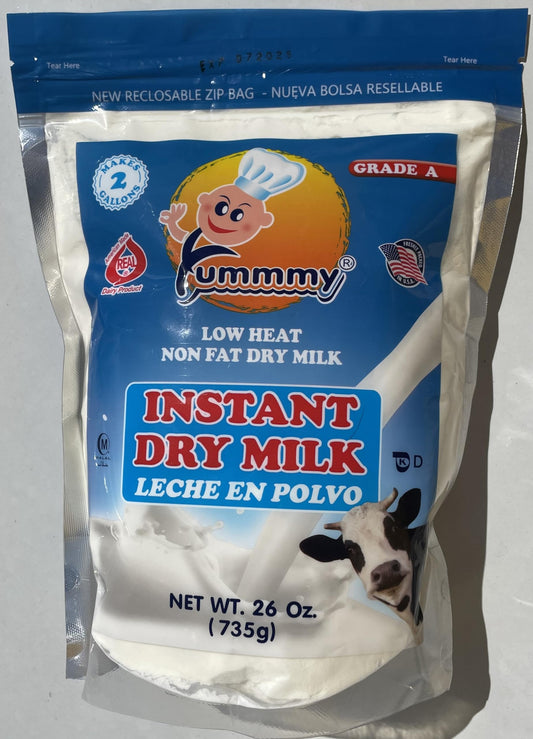 Yummmy Instant Nonfat 26 oz Powdered Dry Milk  Leche en Polvo 26 oz Grade A Kosher Halal Certified Product of USA