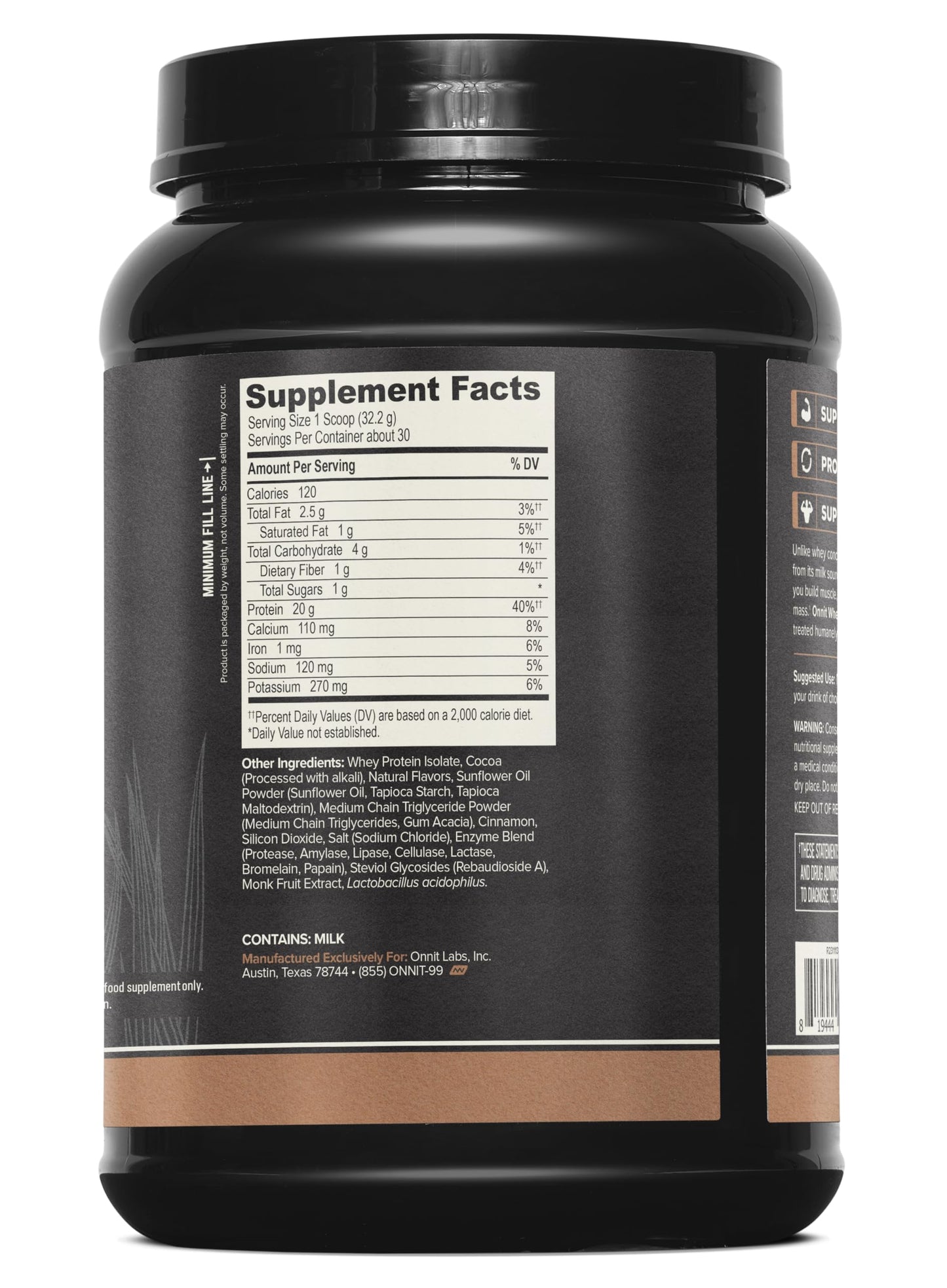 ONNIT Grass Fed Whey Isolate Protein Powder, Mexican Chocolate Flavor, Whey Protein Powder Dietary Supplement to Support Muscle Gain and Workout Recovery, 30 Servings per Tub, 30.7 oz