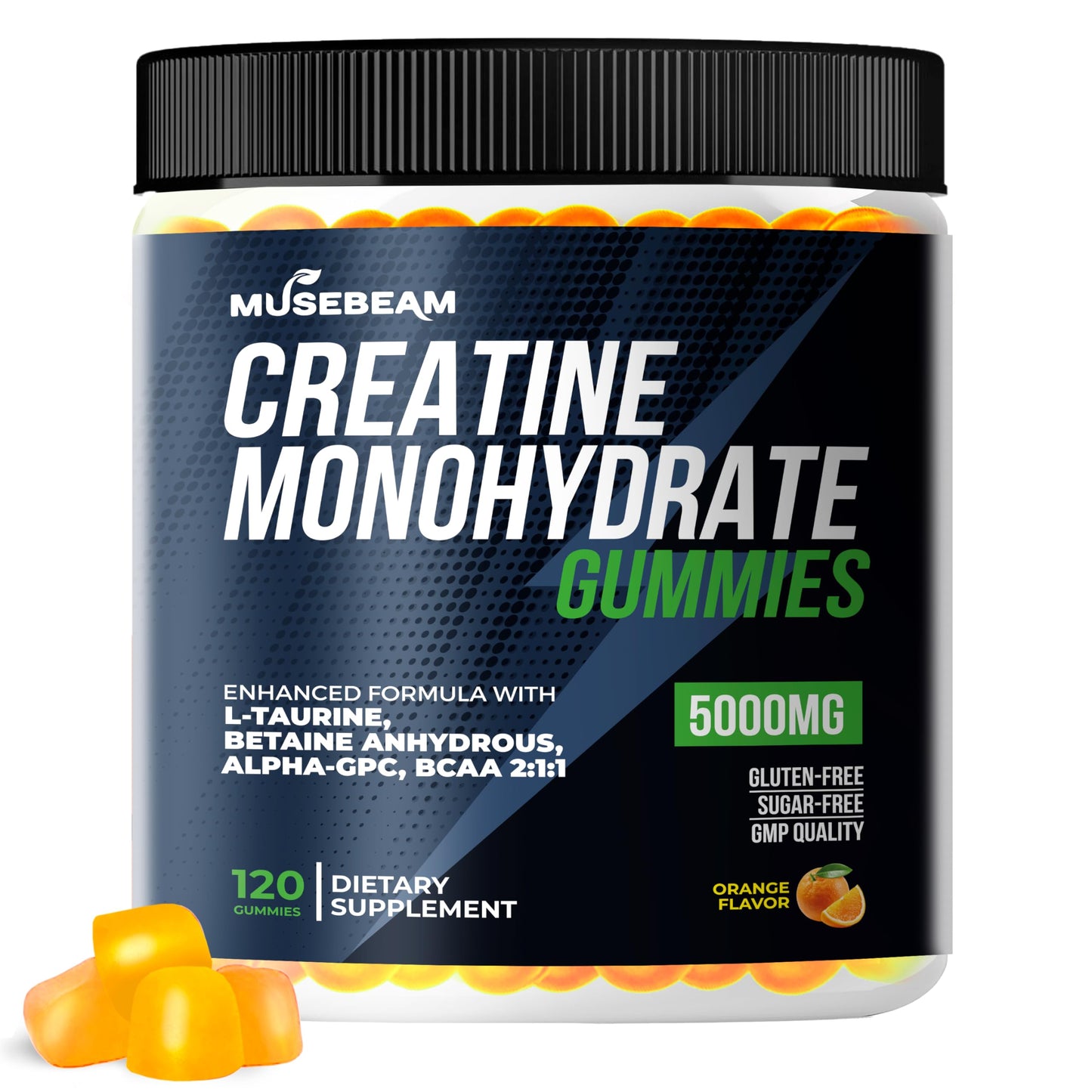 musebeam Creatine Monohydrate 5000mg Supplement Gummies - with L-Taurine Betaine Anhydrous Alpha-GPC BCAA 2:1:1 - Sugar-Free Gluten Free for Men Women