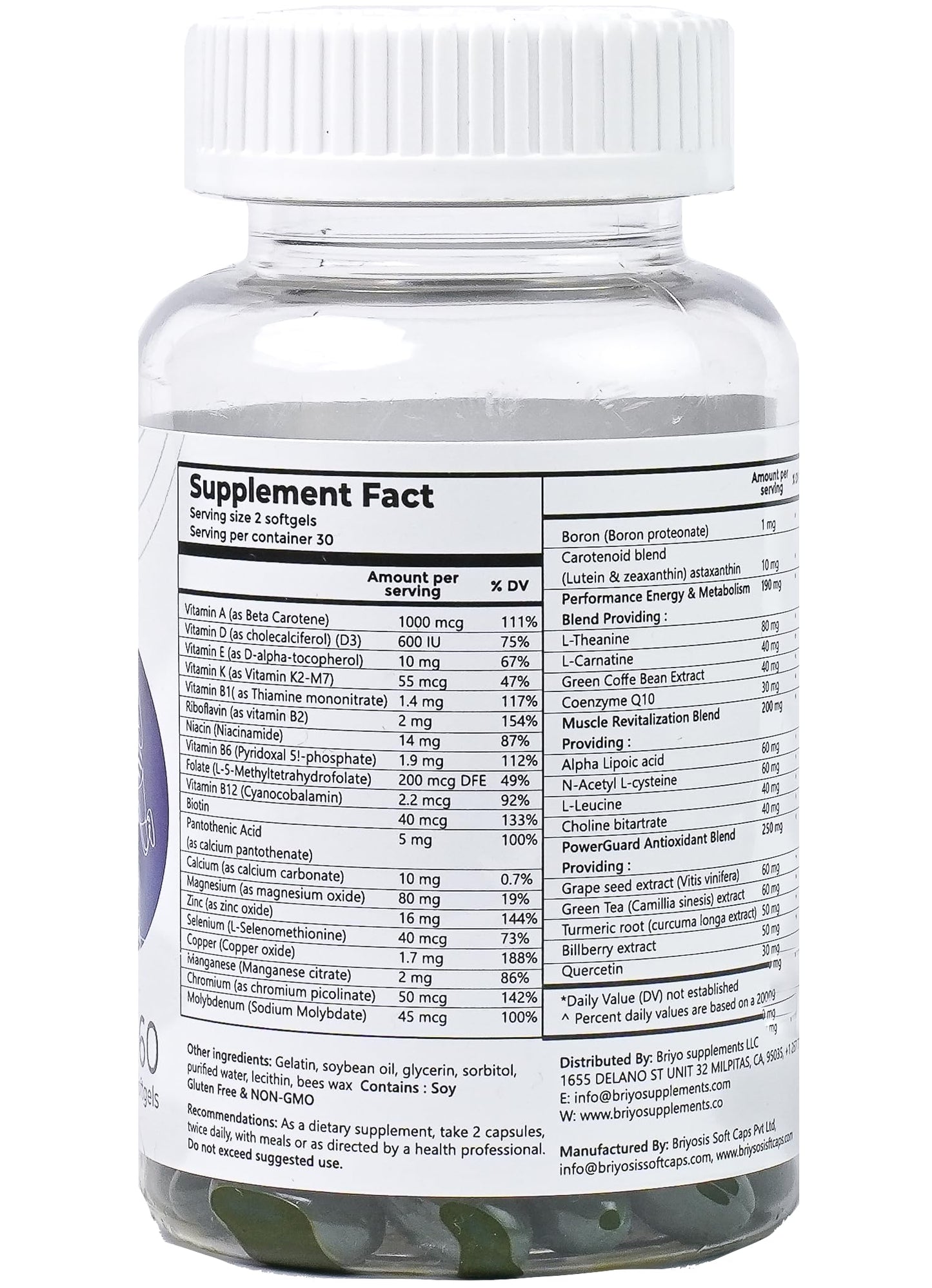 Briyo Revitalize - Energy Boost & Muscle Function Support: Enhances Energy Levels & Metabolism- Vitamins, Minerals, Green Tea, Turmeric Root, Amino Acids & More