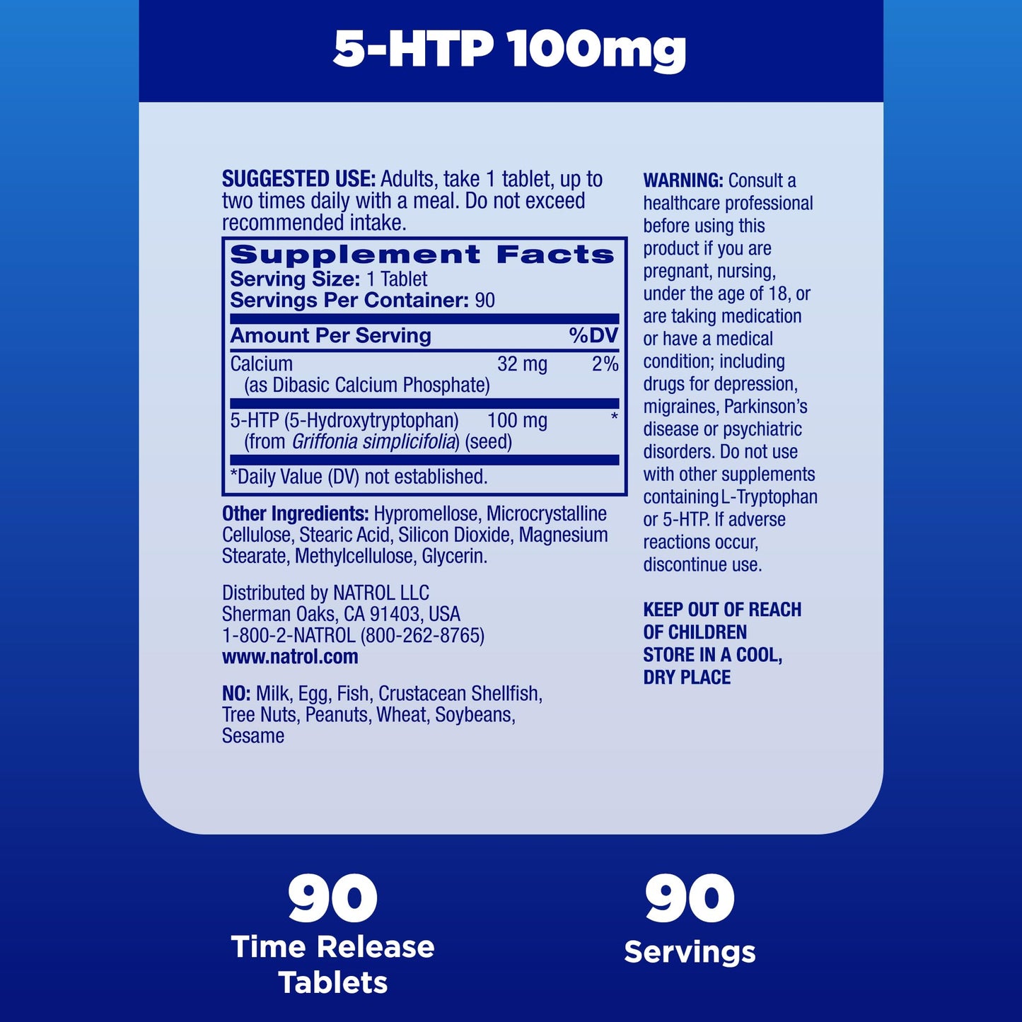Natrol 5-HTP 100mg, Dietary Supplement Helps Support a Balanced Mood, Mood and Stress Support Supplement, 90 Time Release Tablets, 45-90 Day Supply