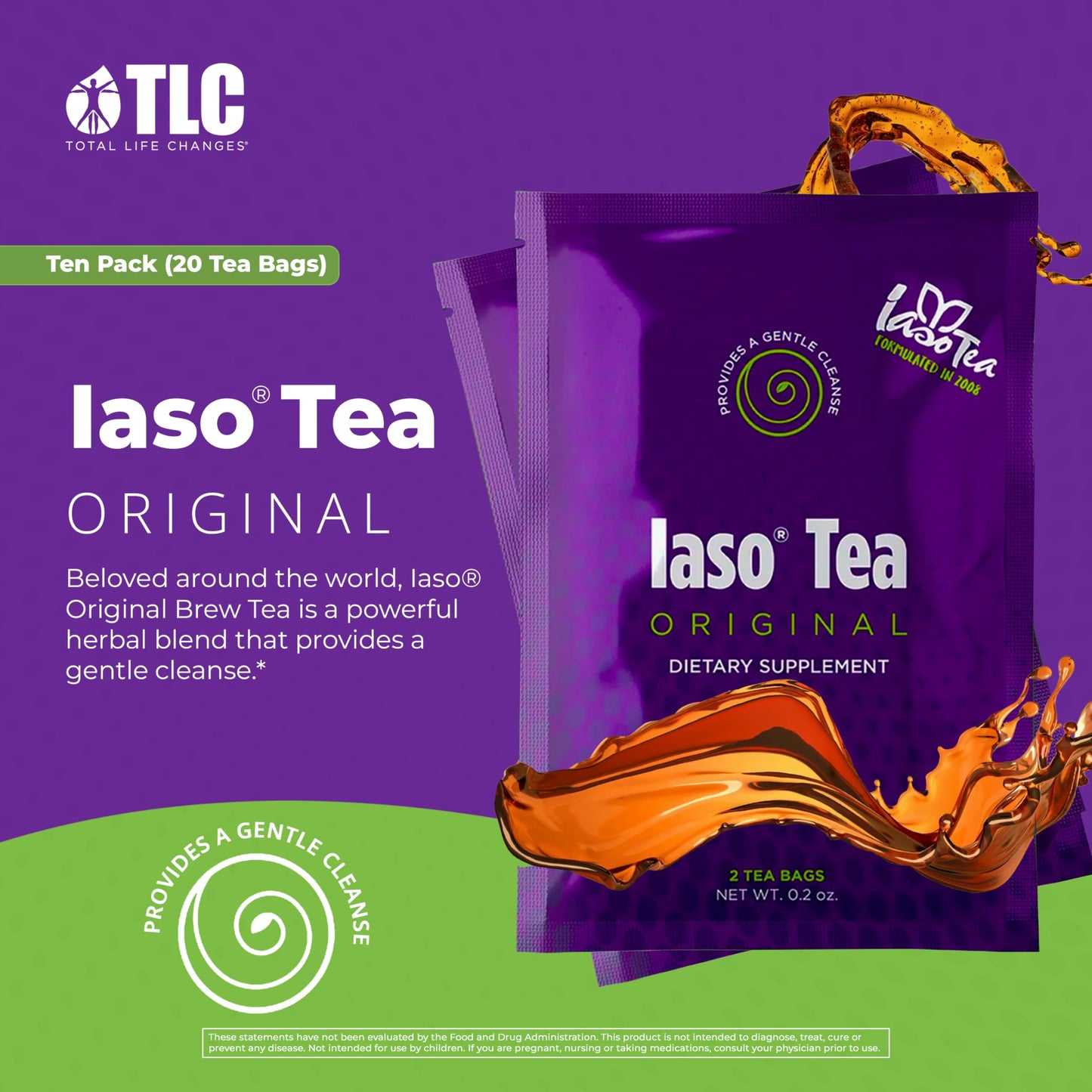Iaso Brew Tea (Original) - TLC Cleansing Tea & Refreshing Drink Formula for Balanced Lifestyle - 20 Convenient Sachets (10 Pack)