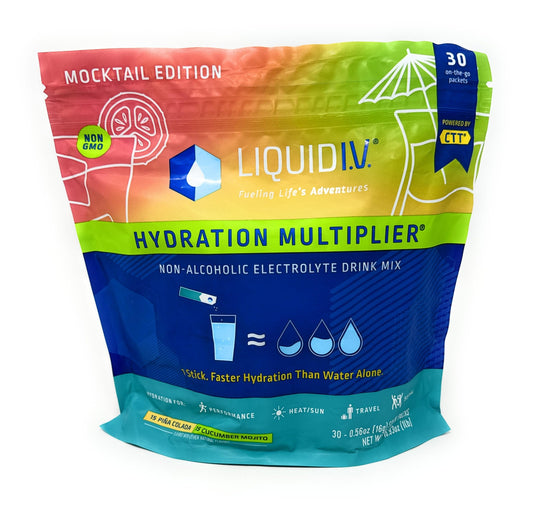 Liquid I.V. Hydration Multiplier, 30 Individual Serving Stick Packs in Resealable Pouch, Mocktail Variety Pack (15 Pina Colada & 15 Cucumber Mojito) Packed with HealthEmpire Poly Bag