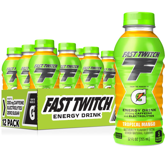 Fast Twitch Energy drink from Gatorade Tropical Mango 12oz Bottles 12 Pack 200mg Caffeine Zero Sugar Electrolytes