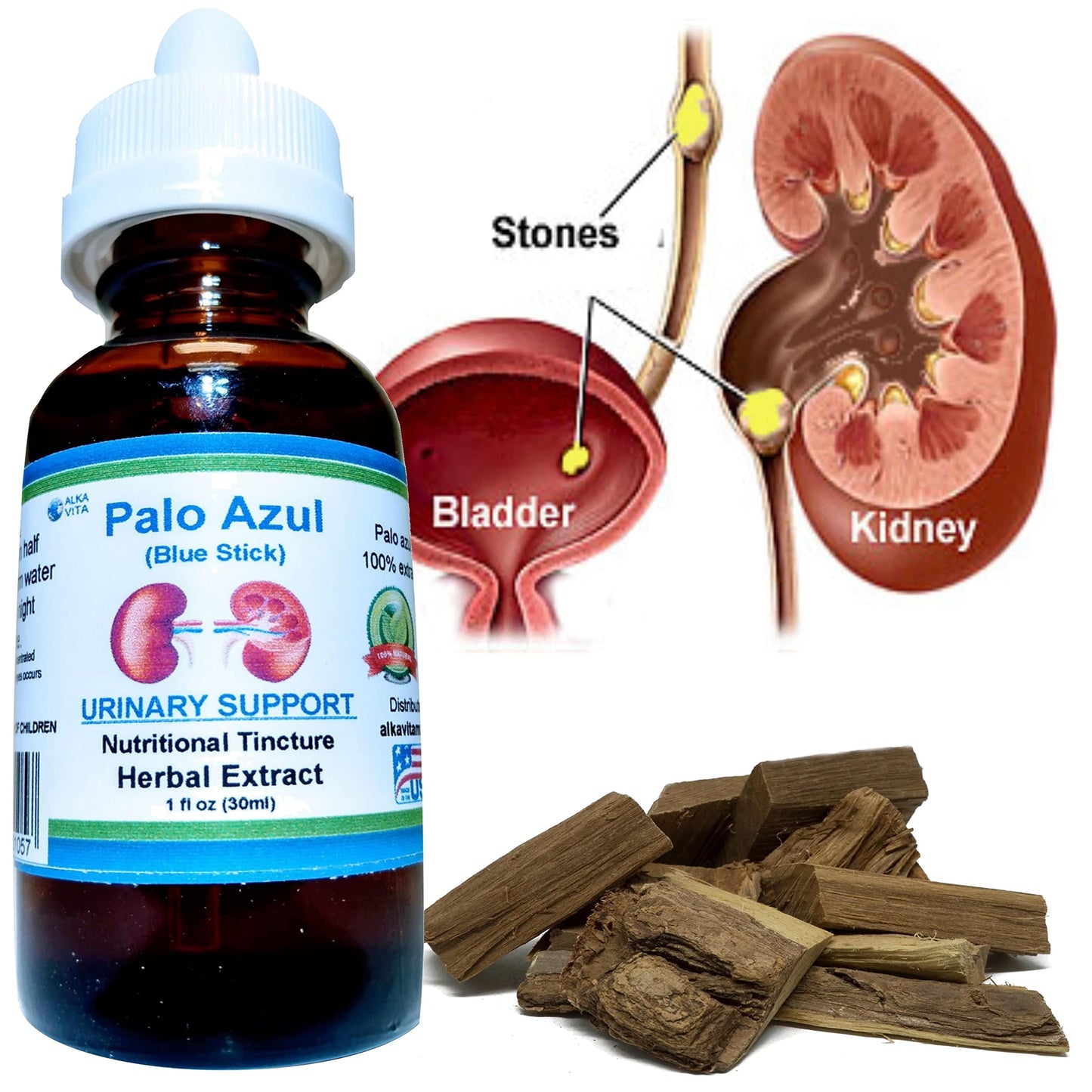 Kidney Support Detox Cleanse Flushing Palo Azul Herb Concentrate Drops Natural Organic Ingredients by ALKAVITA