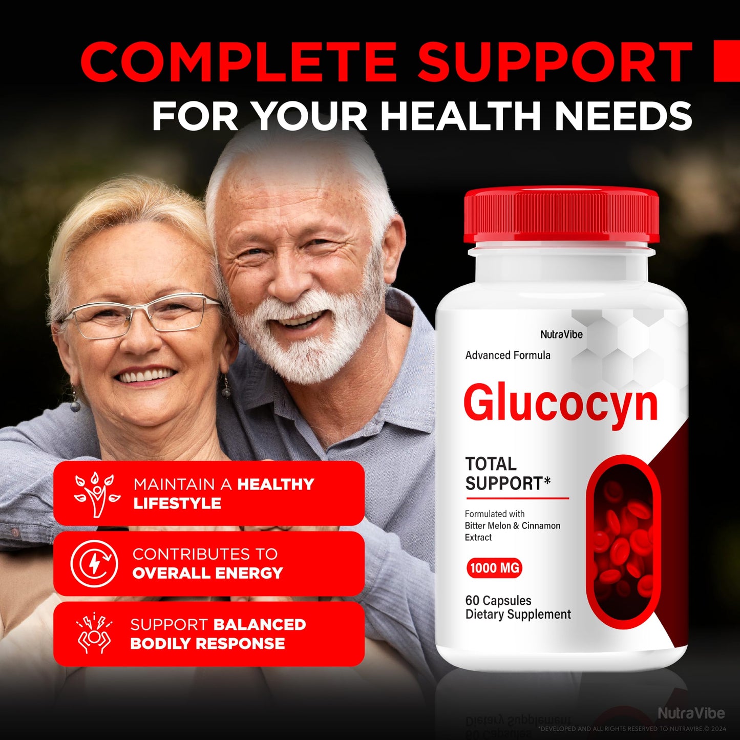 NutraVibe (3 Pack) Glucocyn - Official Glucocyn Pills, All-Natural Formula to Support Healthy Circulation and Overall Well-Being, Premium Glucocyn Pastillas, Review (180 Capsules)