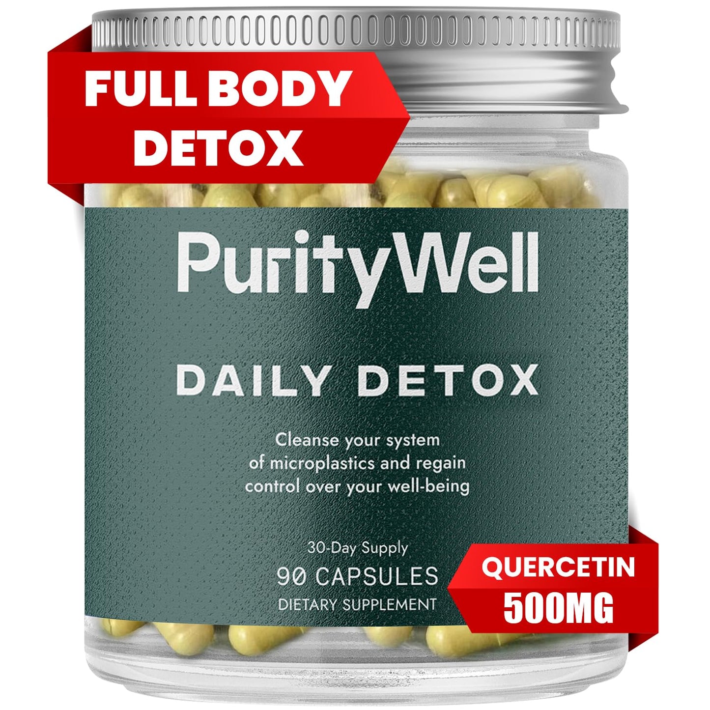 PurityWell Full-Body Support Supplement with Quercetin 500mg, Vitamin C & L-Cysteine - Supports Respiratory, Liver & Digestive Health - 90 Capsules