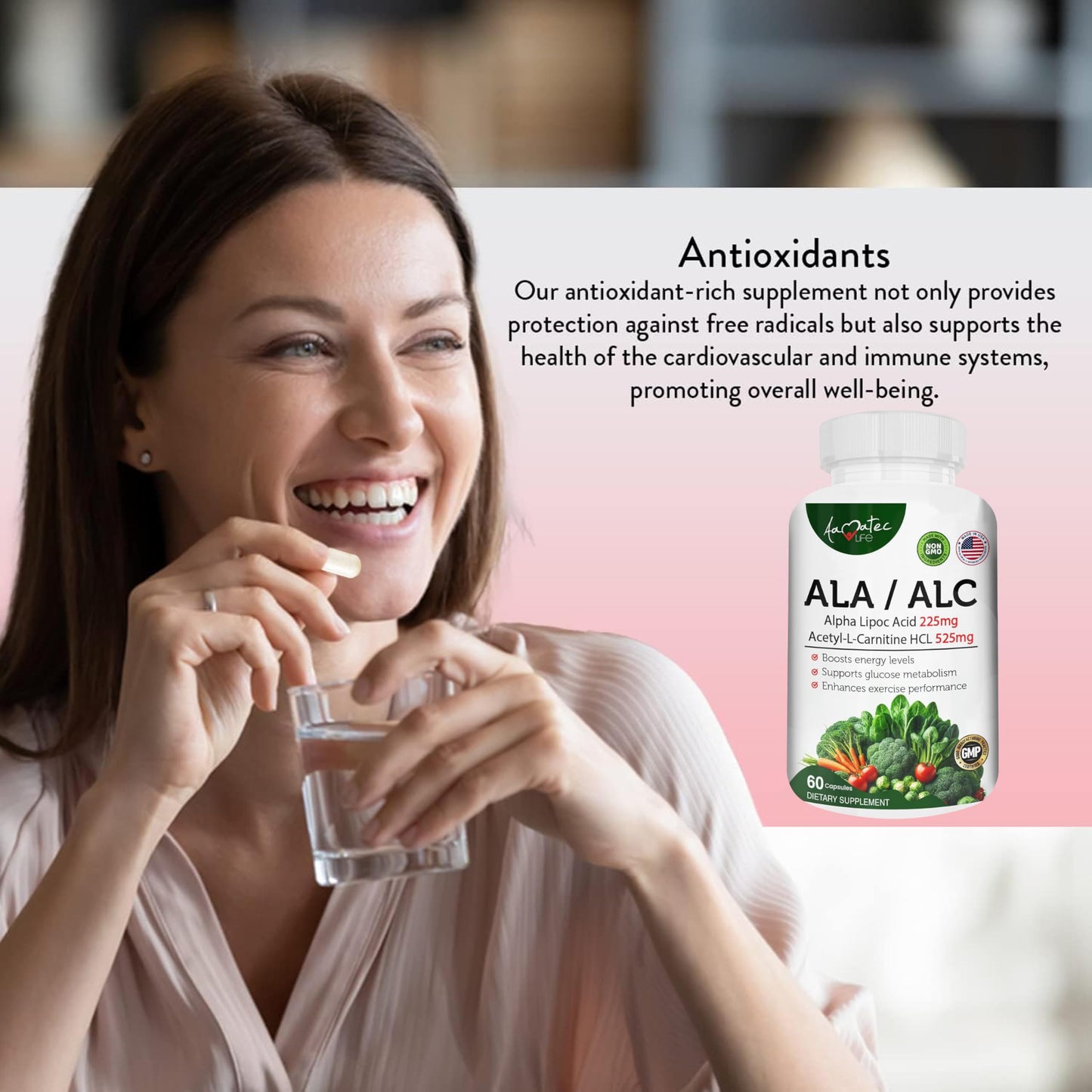 AAMATEC LIFE ALA/ALC High Potency Formula- Best Alpha Lipoic Acid and Acetyl-L-Carnitine HCl Dietary Supplement- Antioxidant Support- Energy Boost- for Men and Women 60 Capsules