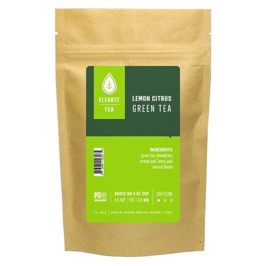 ELEVATE TEA Lemon Loose Leaf Hot  Iced Green Tea Medium Caffeine No Artificials 30 Cups 3 Oz