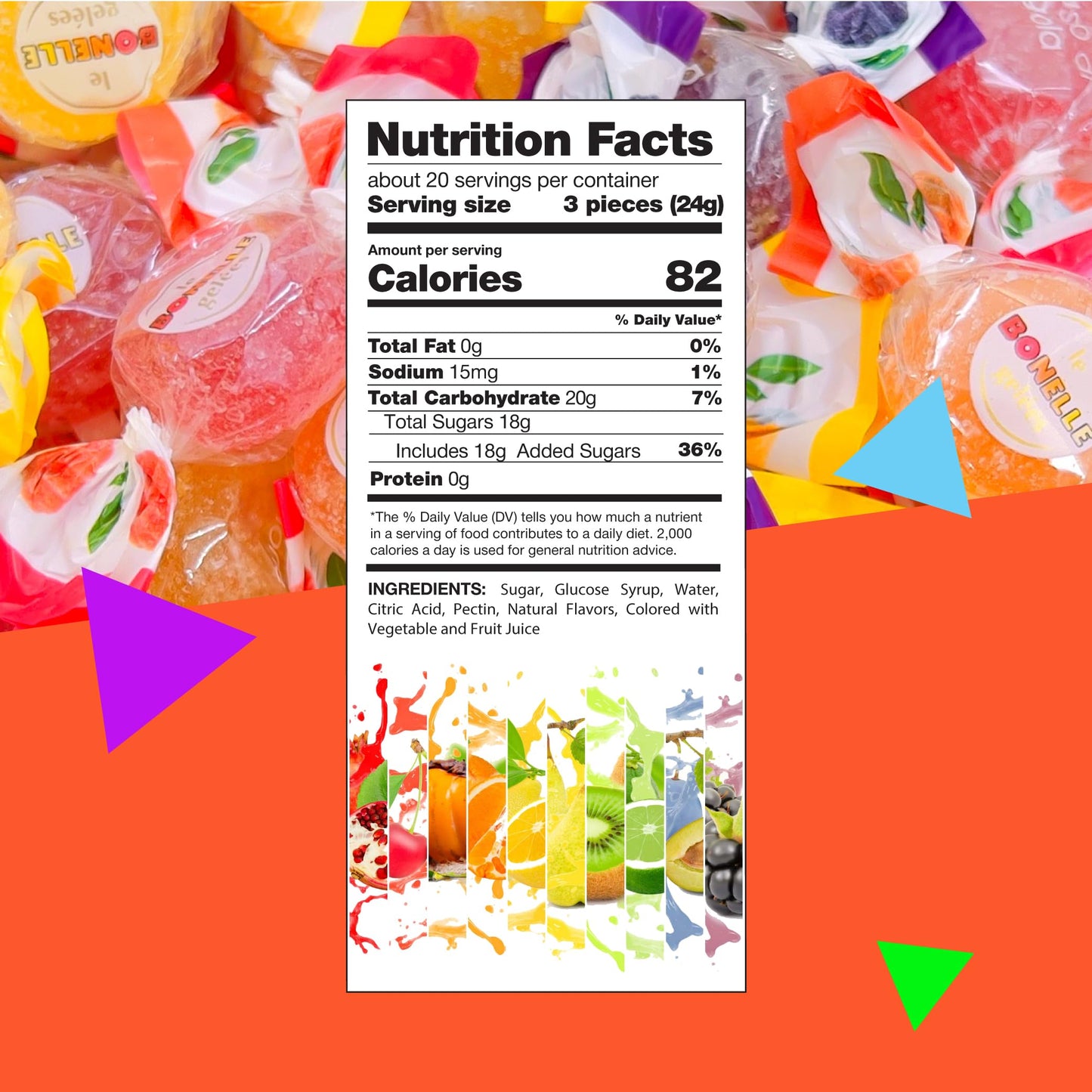 LaetaFood Bonelle Italian Fruit Jelly Candy 1 Pound Bag  Approx 60 Count
