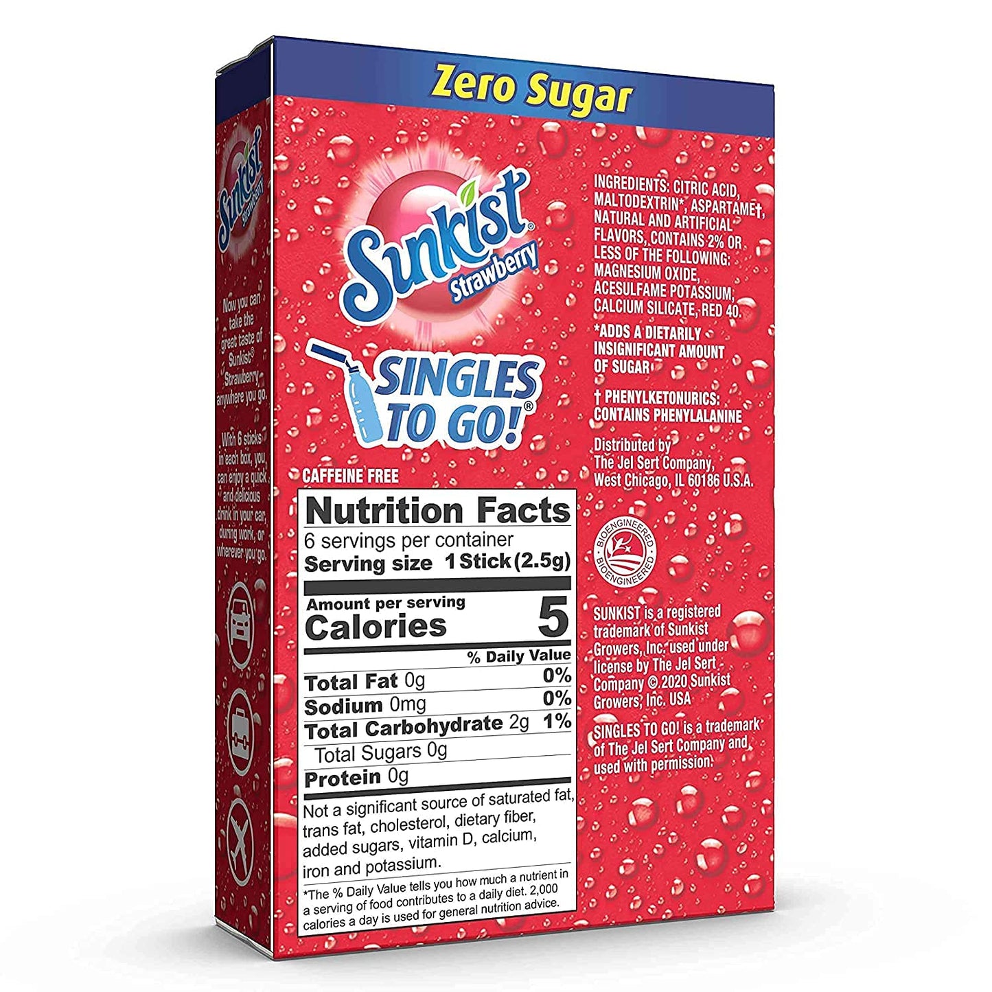 Sunkist Singles To Go Drink Mix Strawberry 3 Boxes with 6 Packets Each 18 Total Servings