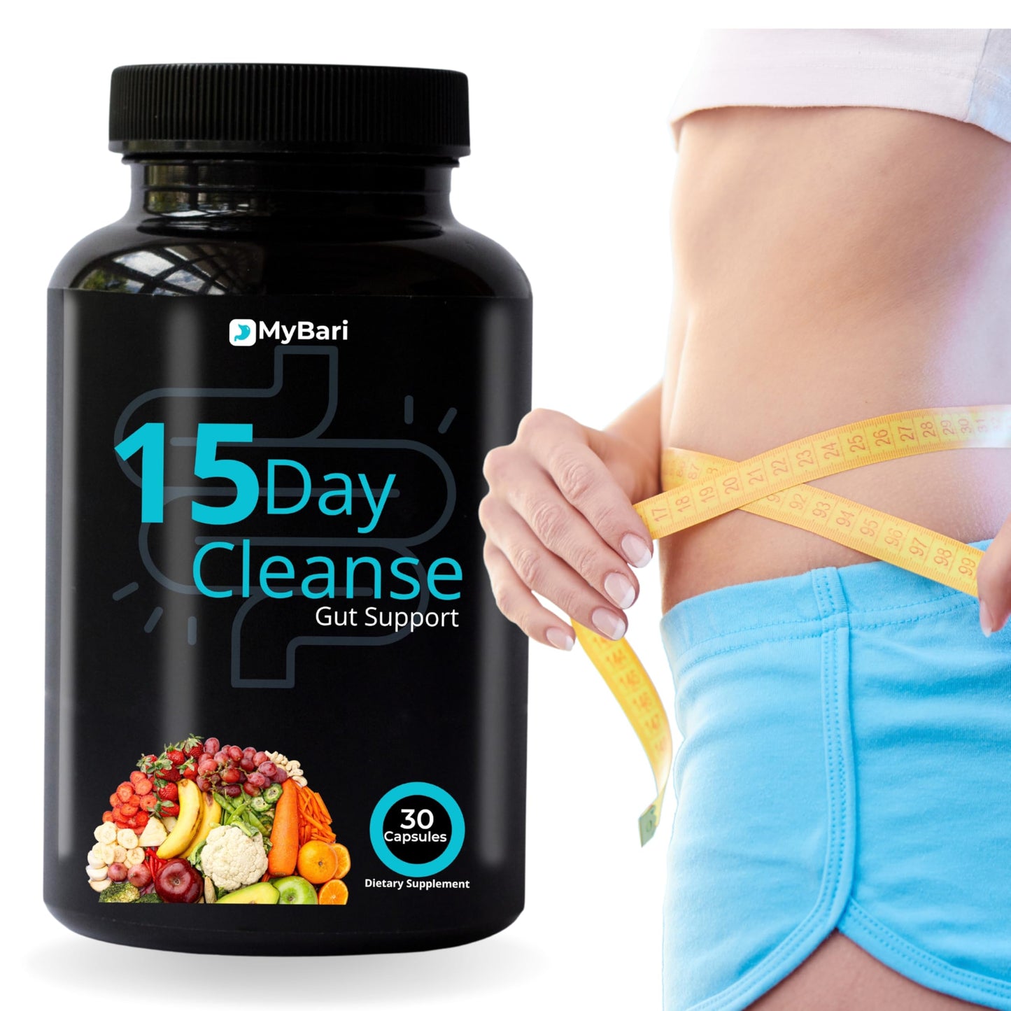 Mybari 15 Day Cleanse - Gut and Colon Support - Advanced Gut Cleanse Detox for Women & Men with Senna, Cascara Sagrada & Psyllium Husk - Non-GMO - Made in USA - 30 Capsules