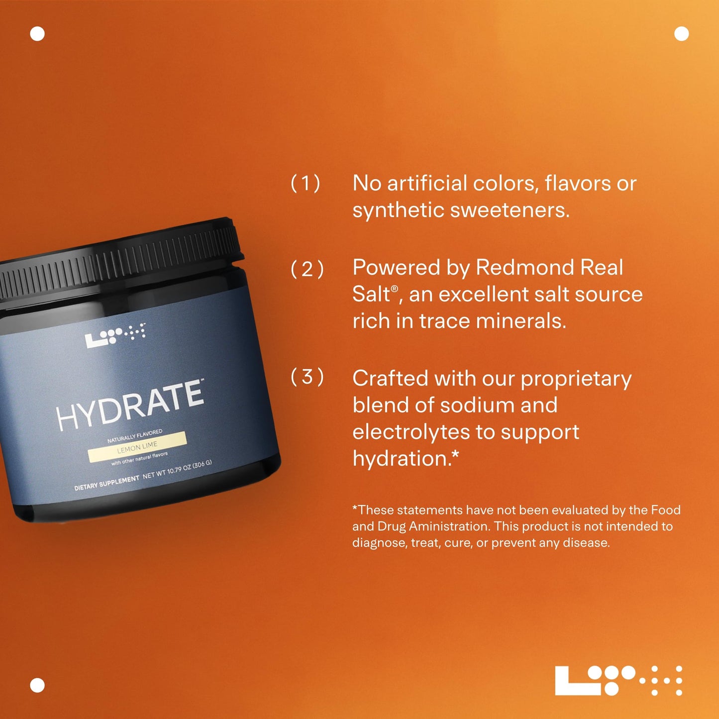 LTH Hydrate Hydration Mix - NSF Certified for Sport - Premium Electrolyte Powder - Plant-Based, Non-GMO, Gluten Free & Dairy Free - 60 Servings (Lemon Lime)