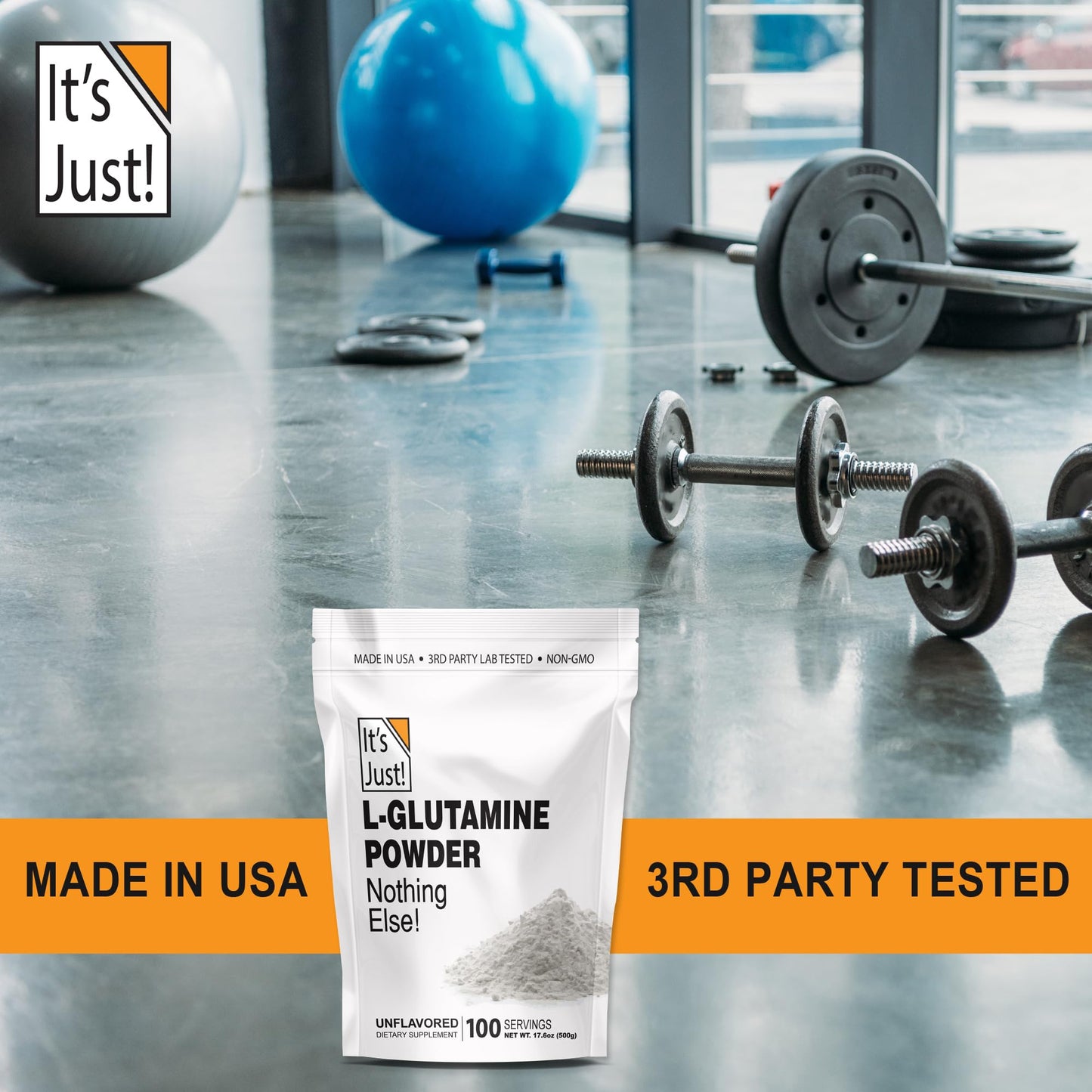 It's Just! - L-Glutamine Powder, Unflavored, Amino Acid, Faster Muscle Recovery, Leaky Gut, Digestive Support (500 Grams / 100 Servings)