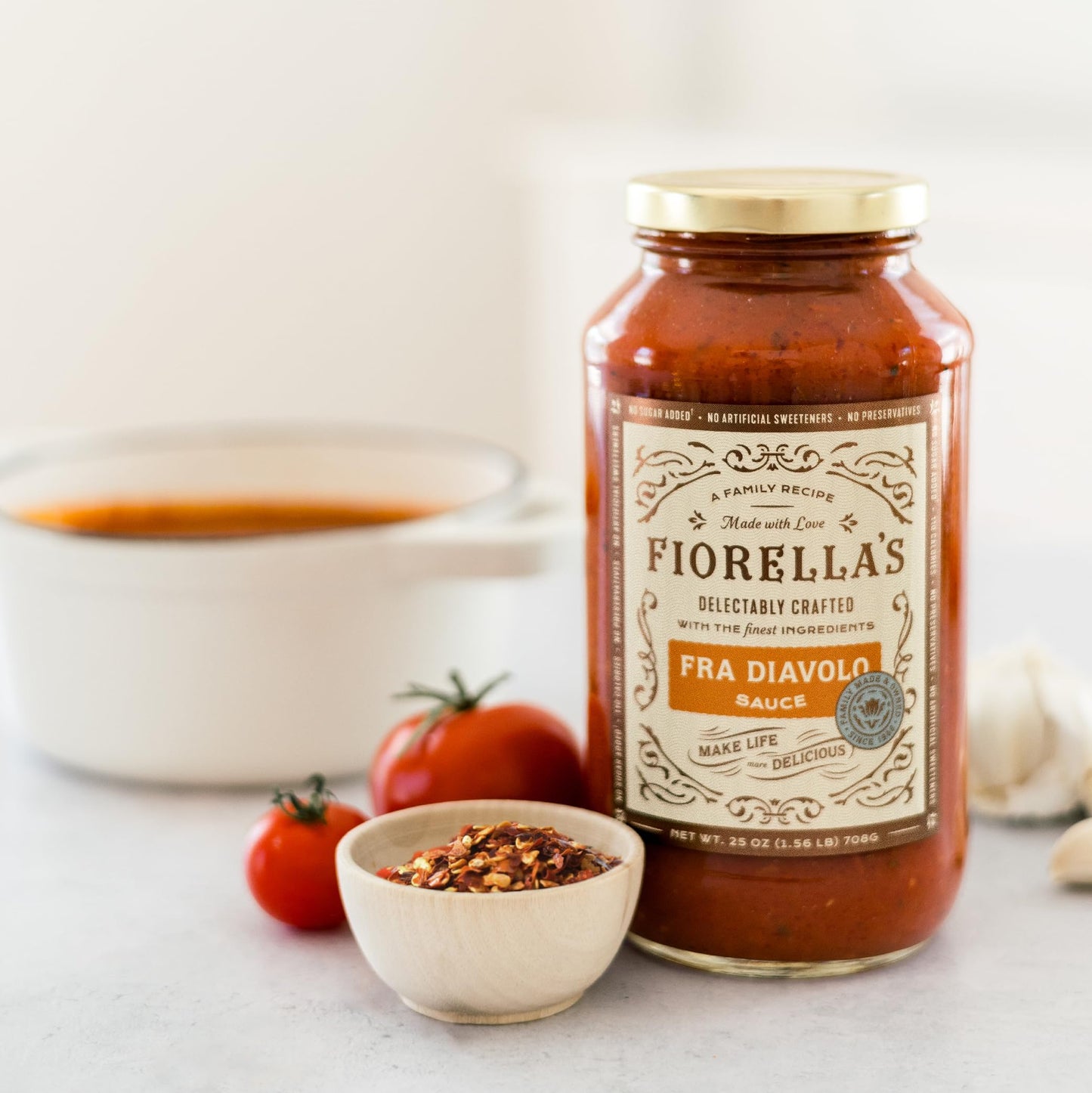 Fiorellas Fra Diavolo Arrabbiata Sauce  Tomato Sauce Made with Fresh Ingredients  No Sugar Added No Preservatives Added No Artificial Sweeteners Pasta Sauce 25 Oz Pack of 2