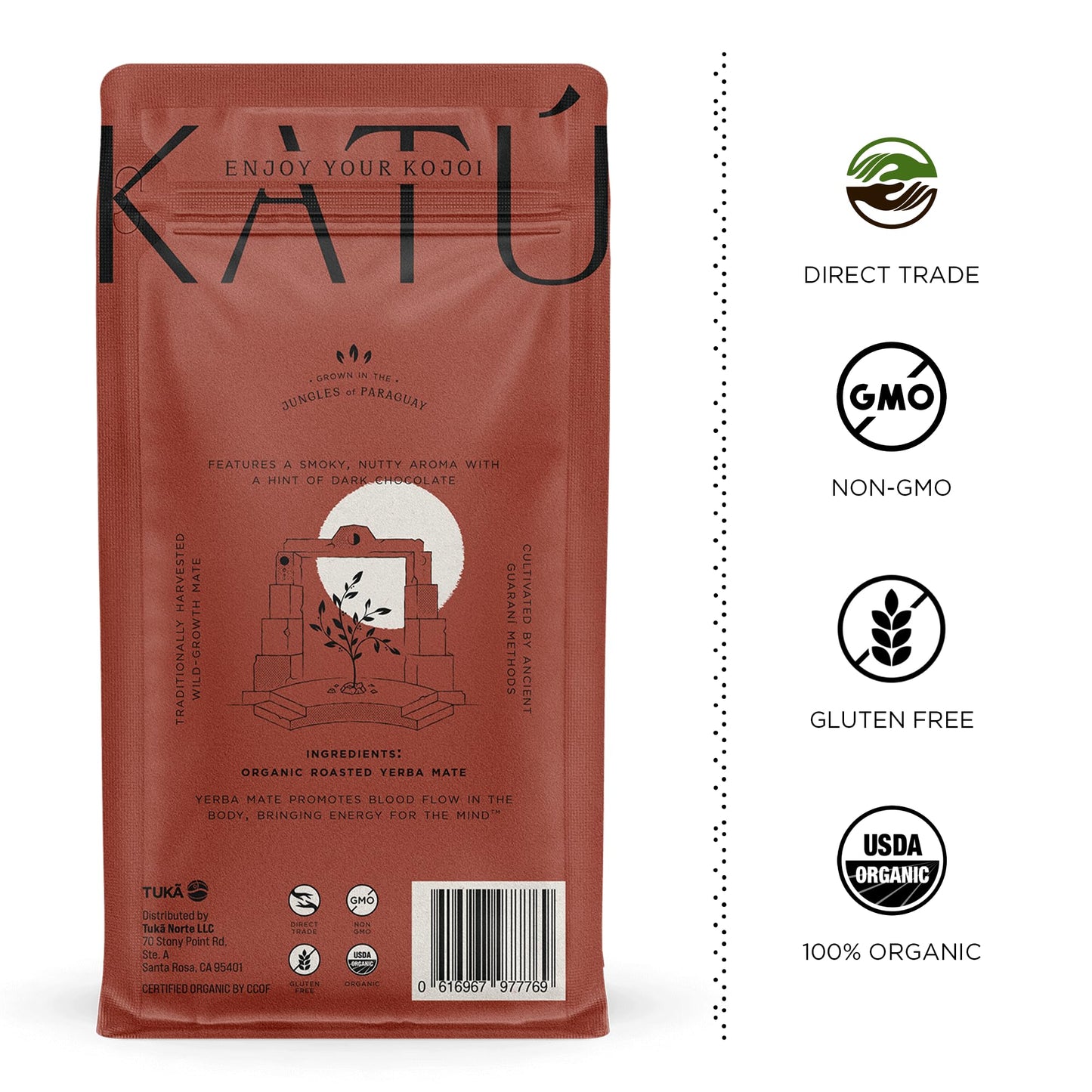 Katú Kojoi Yerba Mate Tea 16oz Loose Leaf Slow Roasted Unsmoked Air Dried Organic Premium Aged Sweet Rich Tea Leaves Brews Like Coffee for Energy Boost