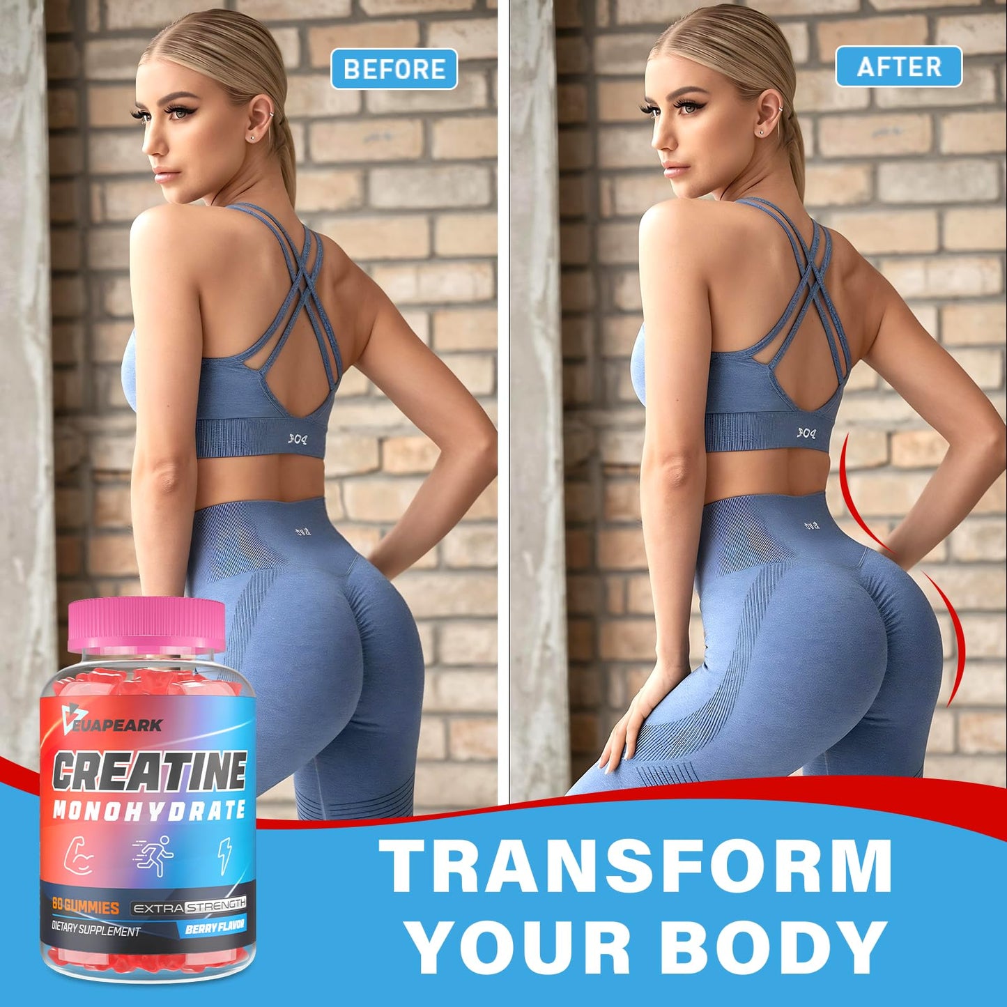 Creatine Monohydrate Gummies, Pre-Workout Chewables Supplement for Women and Men, Creatine Monohydrate with Taurine & B6 - for Muscle, Strength, Endurance & Energy, Vegan (Berry, 60 Gummies)