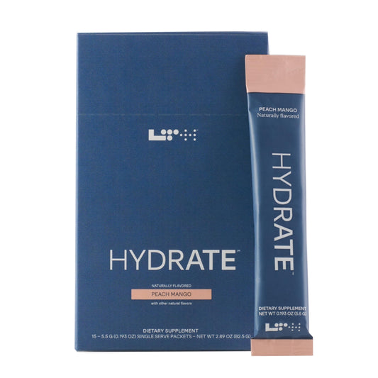 LTH Hydrate Hydration Mix - NSF Certified for Sport - Premium Electrolyte Powder - With Redmond Real Salt - Plant-Based, Non-GMO, Gluten & Dairy Free - 15 Single-Serve Packets (Peach Mango) - 2-Pack