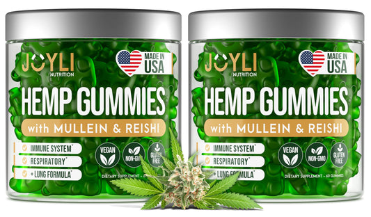 2 Pack - JOYLI Hemp Gummies for Lung Cleanse - Sugar-Free Vegan Gummies with Mullein Leaf, Reishi Mushroom, & Multivitamins - Natural Lung Support Supplement - 60 per Pack