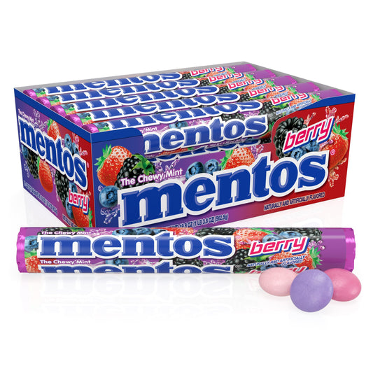 Mentos Candy Chewy Candy Mint Roll Berry Flavored Amazon Exclusive Party Office Concessions 14 Pieces Bulk Pack of 15 Rolls