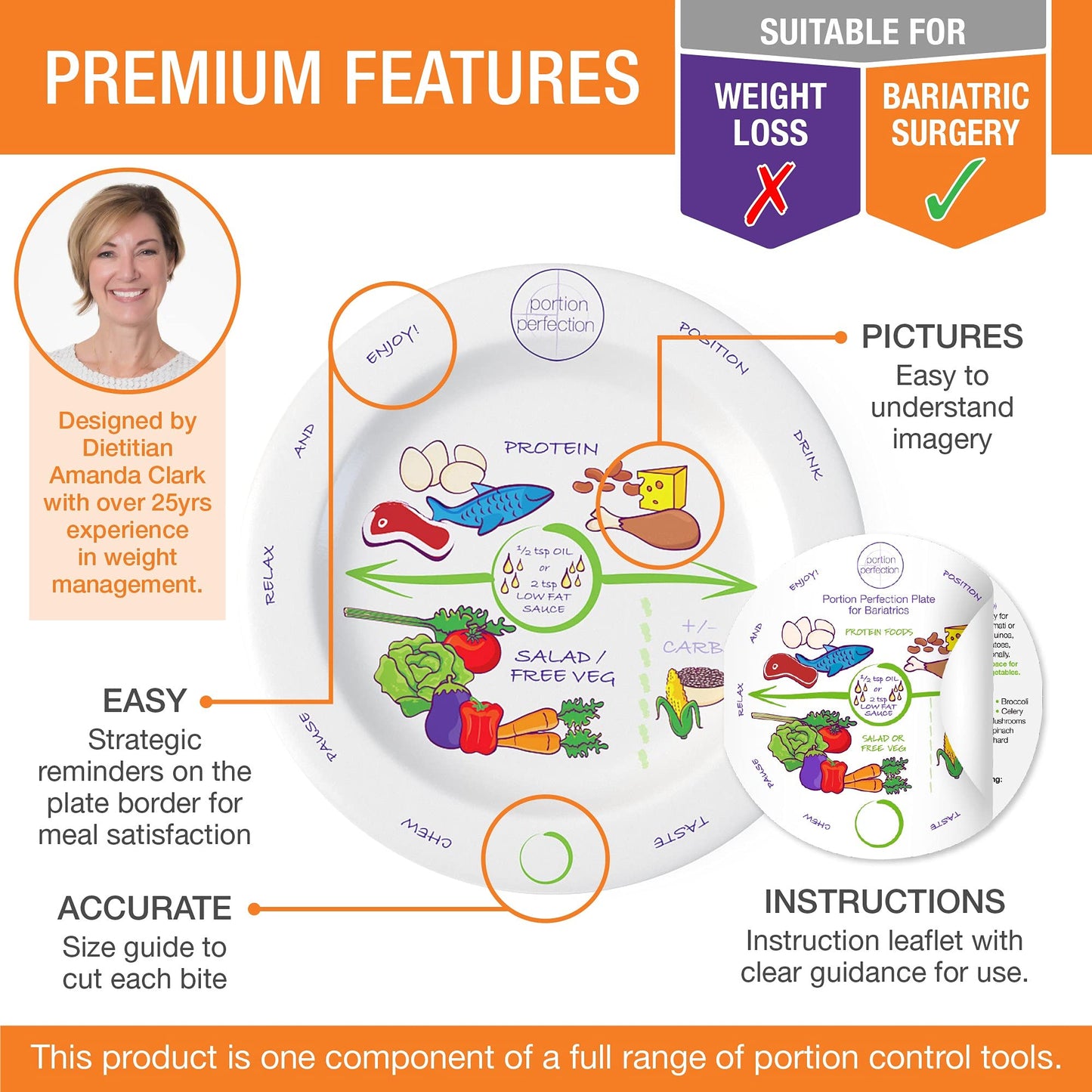 Portion Perfection Bariatric Surgery Must Haves: Melamine Post-Op Weight Control Kit With Measuring Bowls and Plates for Portion Control, Eating Plan | Cookbook