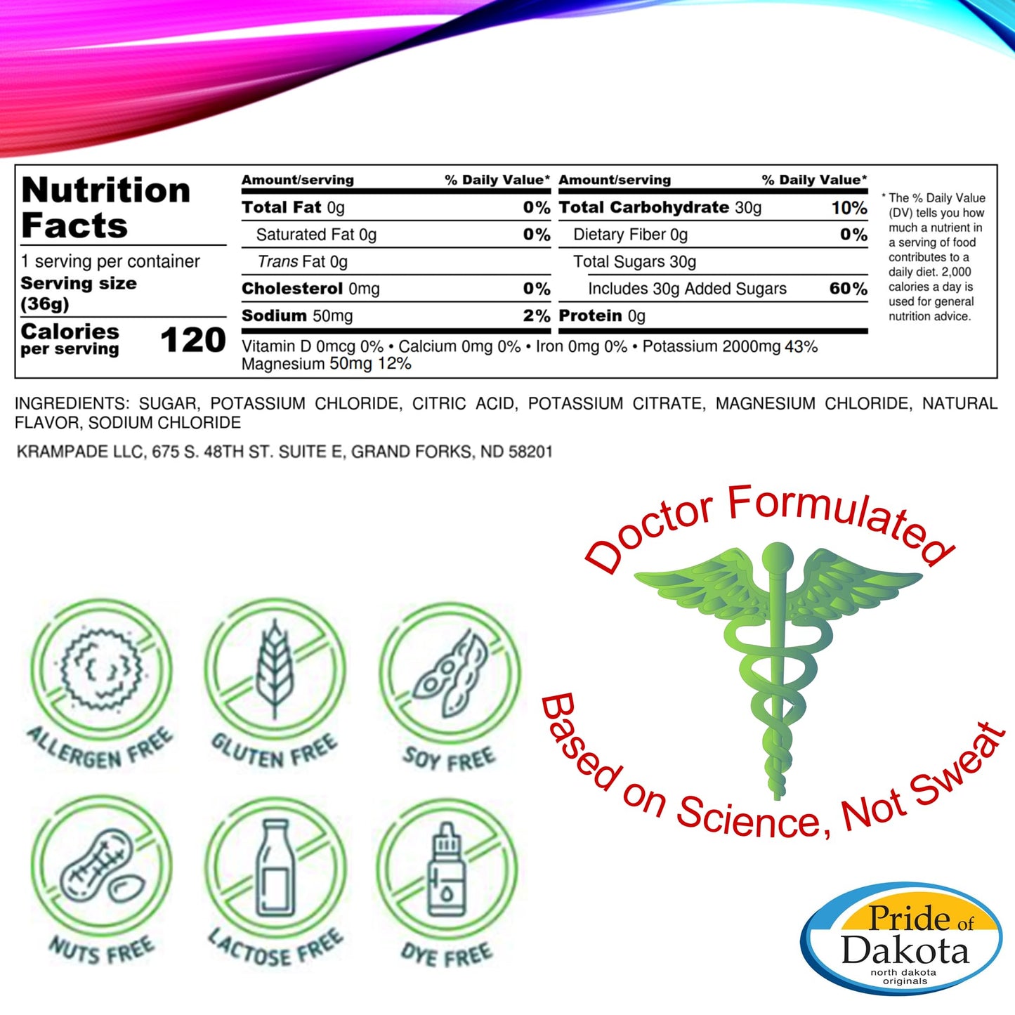 Krampade Potassium Magnesium Supplement Electrolytes Powder - 50 mg Mag + 2000 mg K, >2X More Than Coconut Water | Cramp Relief | Hydration Packets