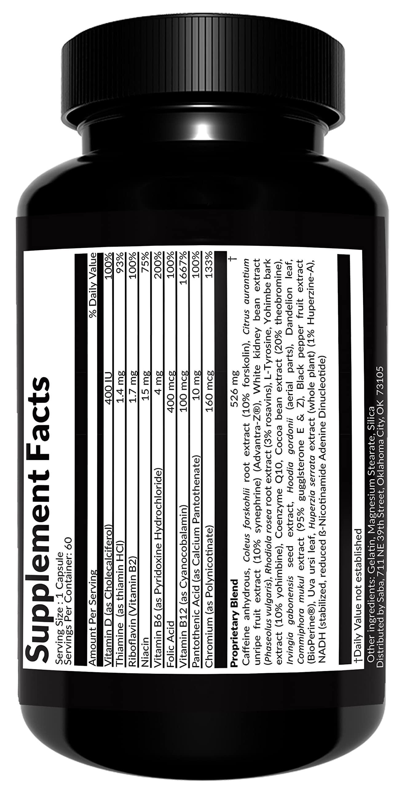 Saba TrimPro™ - Thermogenic Fat Burner - Weight Loss, Appetite Suppressant, & Energy Booster - Premium Vitamins, Minerals & Plant Ingredients & More - 60 Natural Diet Pills