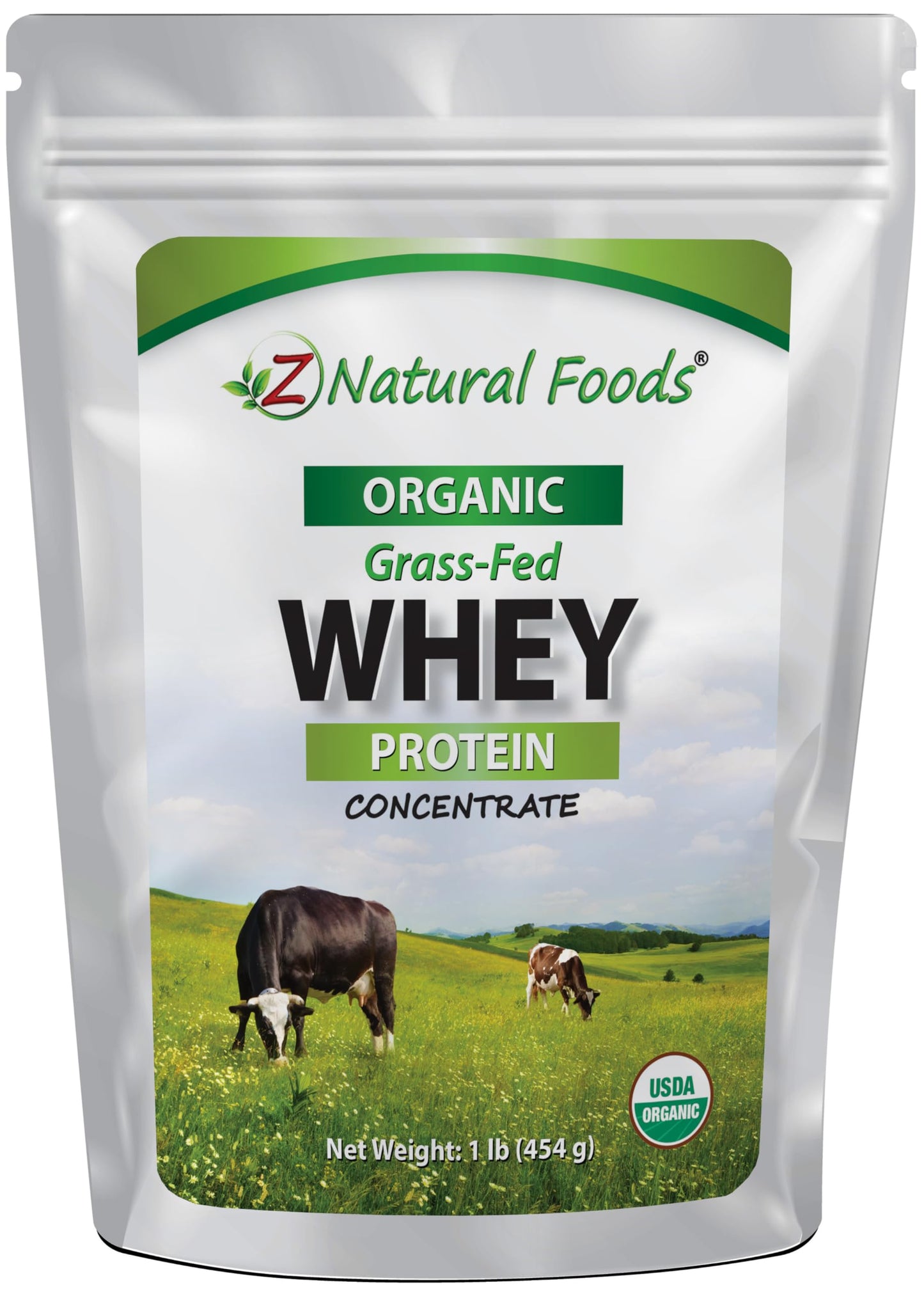 Z Natural Foods Organic Whey Protein Concentrate - Nutrient-Dense Grass Fed Whey Protein Powder - Cold Processed Pure Whey Protein with Essential Amino Acids for Nutrition & Fitness, Unflavored, 1 lb