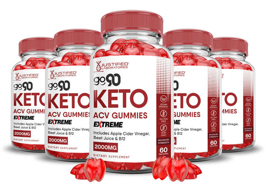 (5 Pack) Go 90 Keto ACV Gummies Extreme 2000MG Go90 Keto Gummies Apple Cider Vinegar Formulated with Pomegranate Beet Juice Powder B12 Vegan Non GMO 300 Gummys