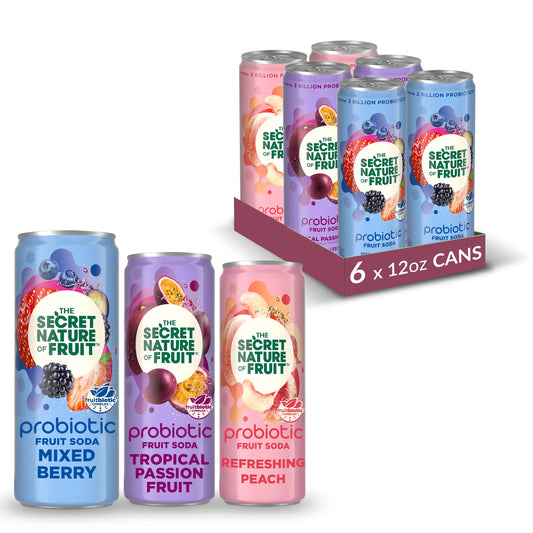 The Secret Nature of Fruit Probiotic Fruit Soda 3Flavor Variety Pack Supports Gut Health  Immunity 2 Billion Probiotics Zero Added Sugar 15 Fruit Juice High in Vitamin C  12oz Pack of 6